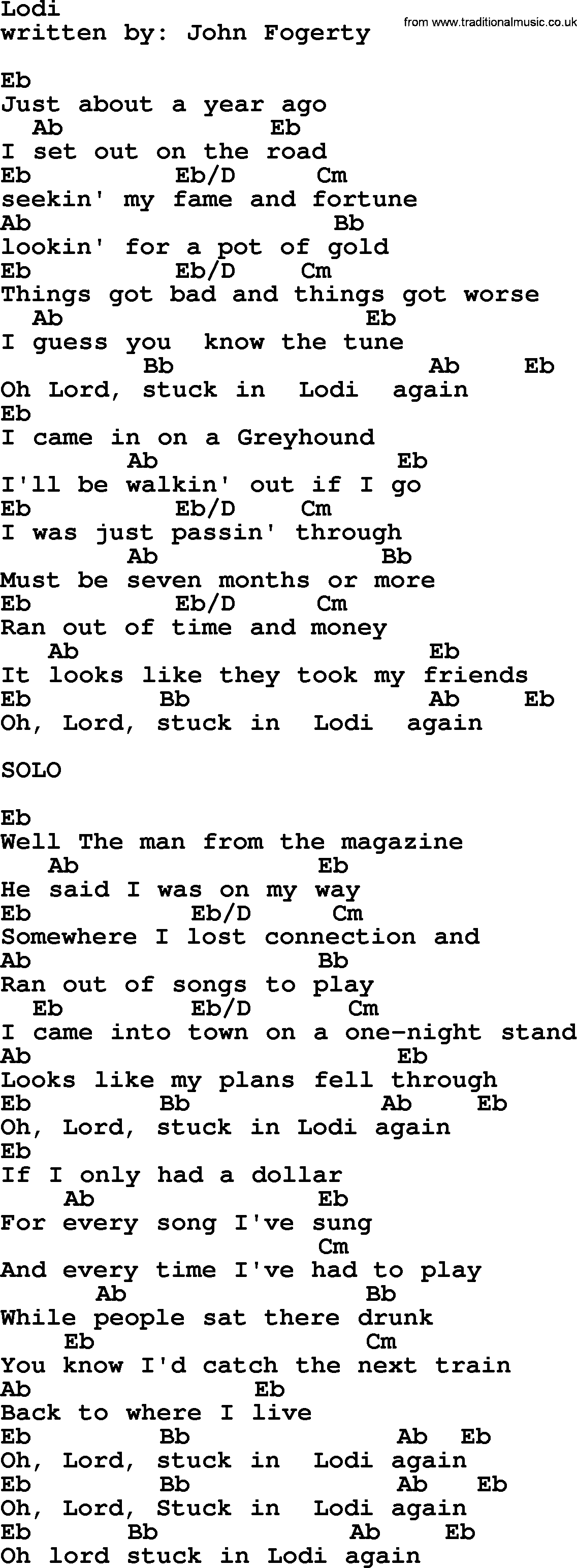 Emmylou Harris song: Lodi lyrics and chords