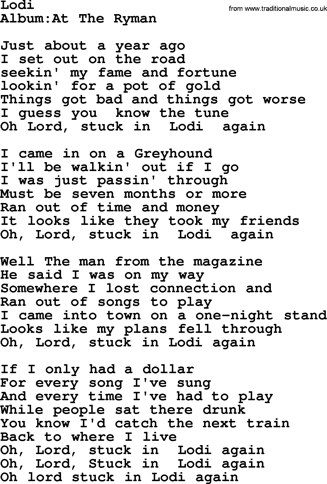 Emmylou Harris song: Lodi lyrics