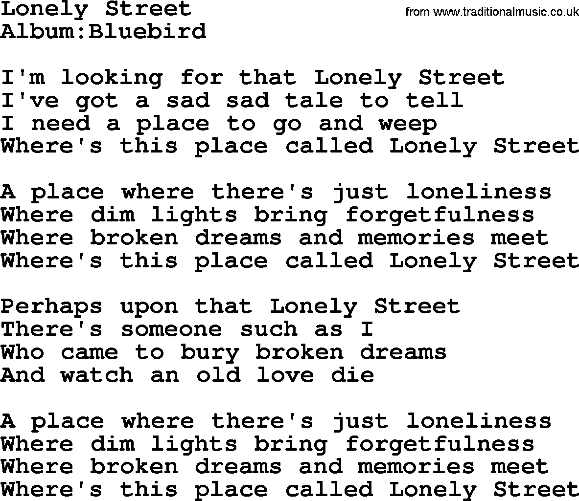 Emmylou Harris song: Lonely Street lyrics