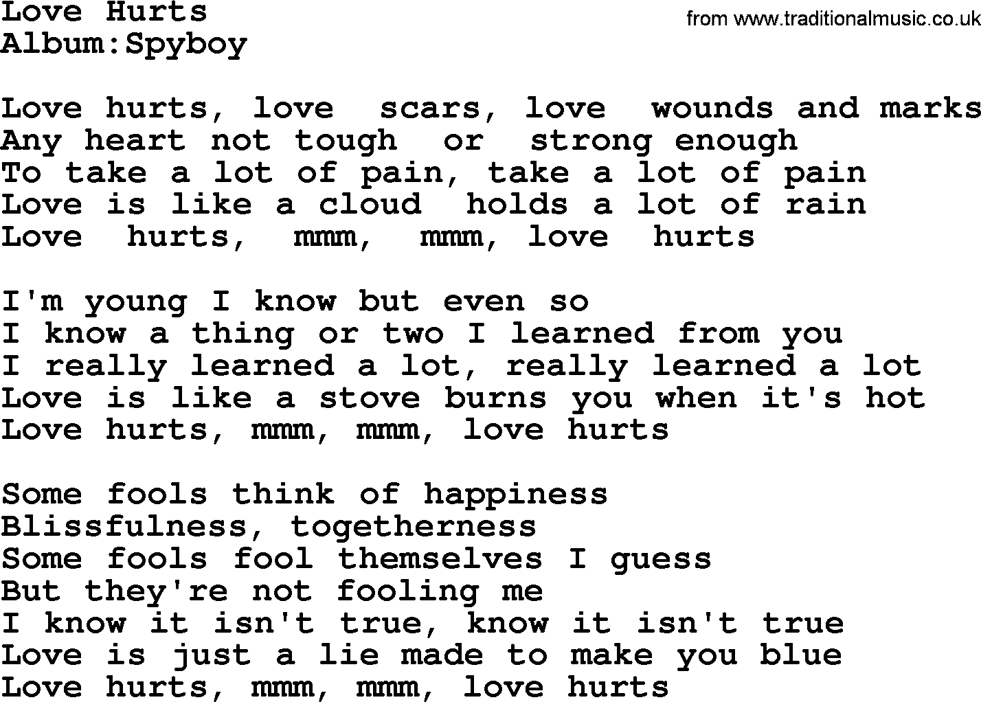Emmylou Harris song: Love Hurts lyrics