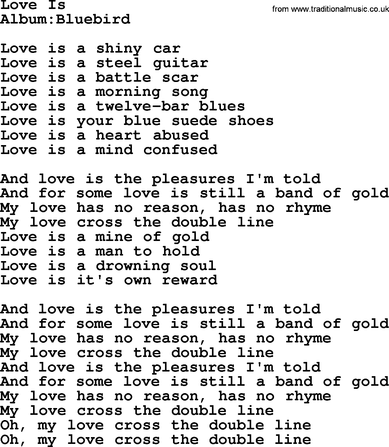 Emmylou Harris song: Love Is lyrics