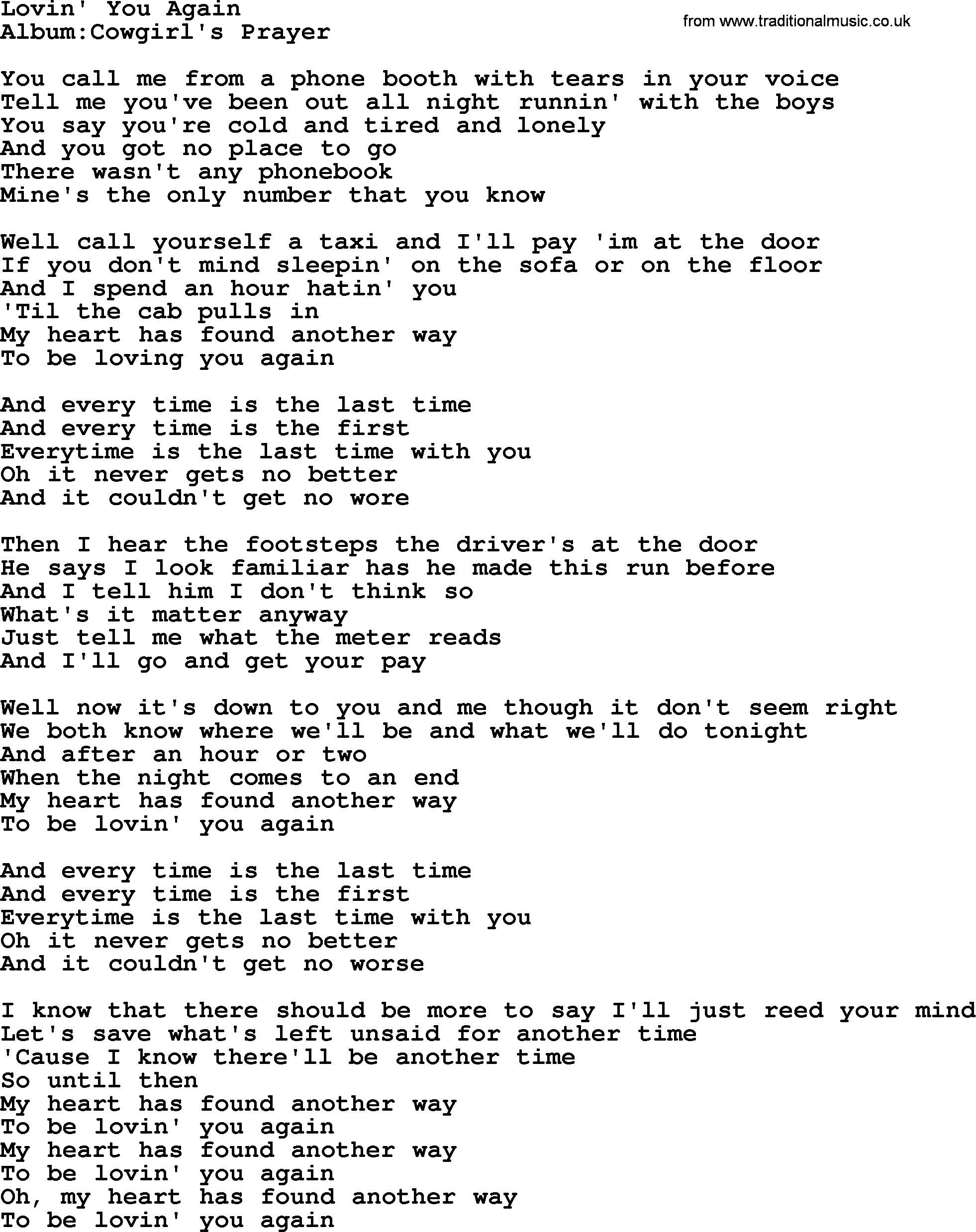 Emmylou Harris song: Lovin' You Again lyrics