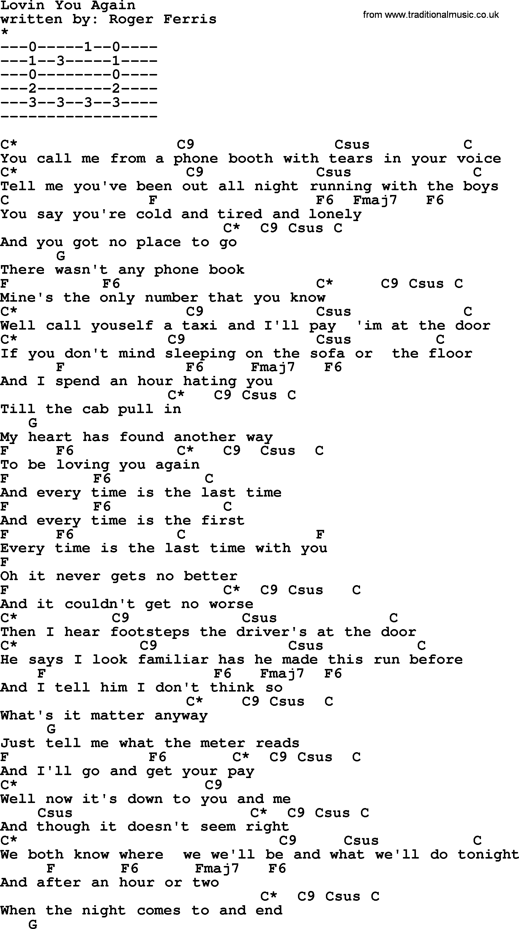 Emmylou Harris song: Lovin You Again lyrics and chords