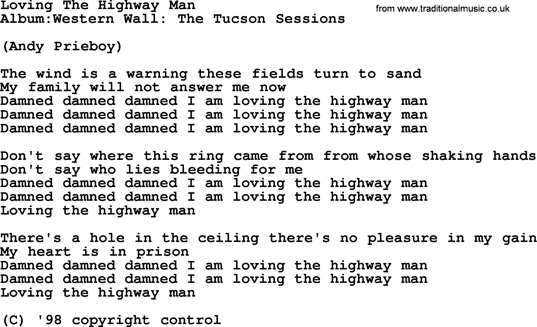 Emmylou Harris song: Loving The Highway Man lyrics