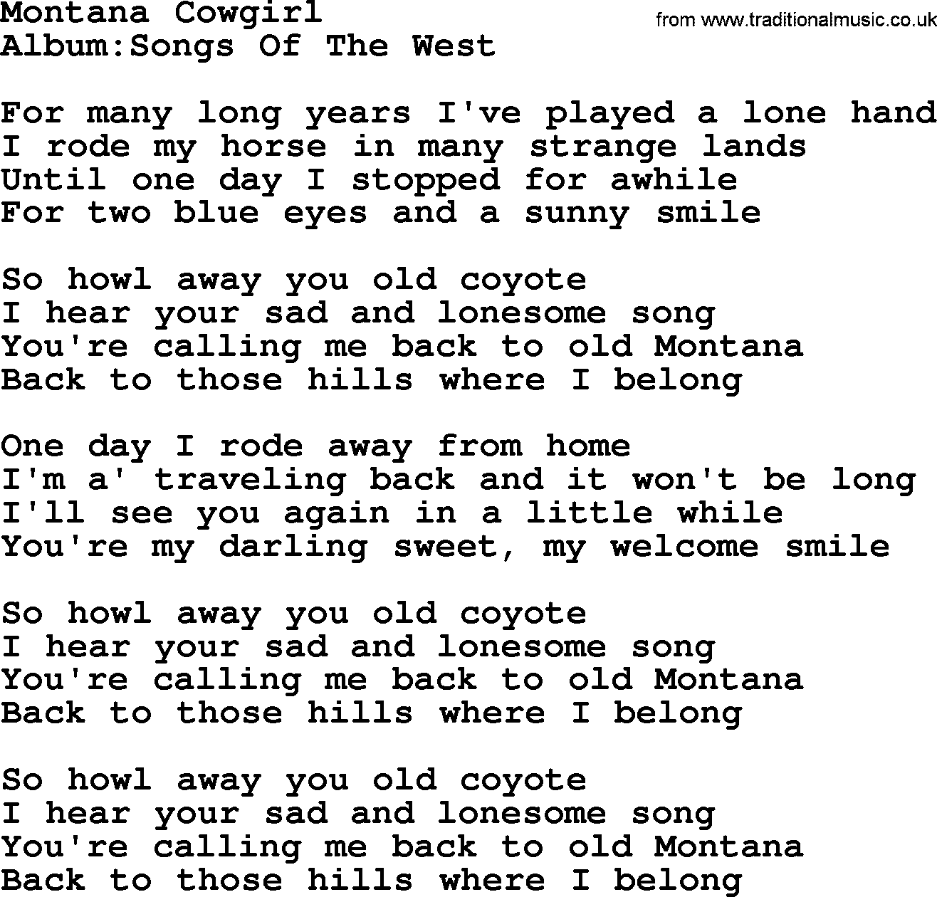 Emmylou Harris song: Montana Cowgirl lyrics