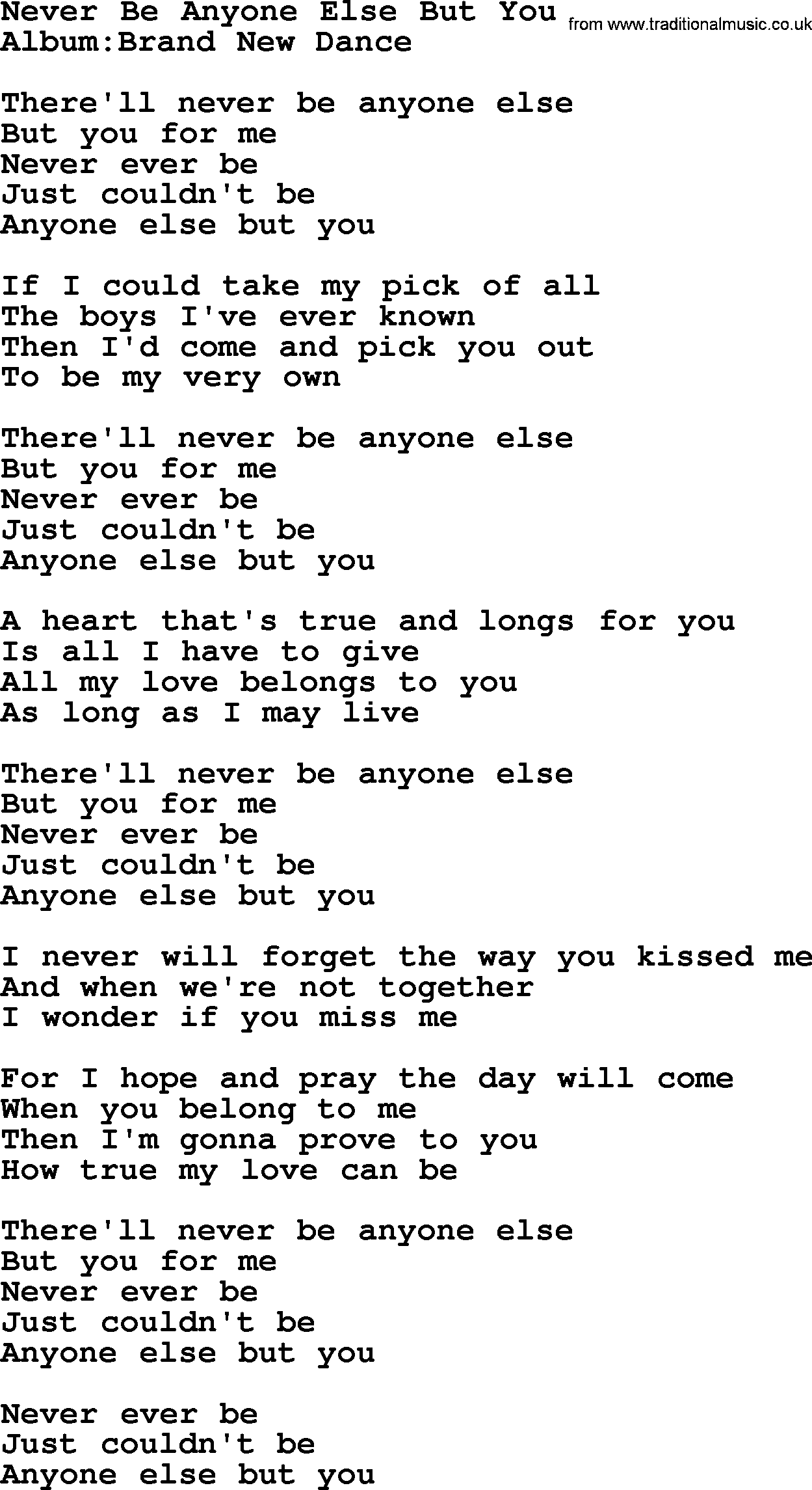 Emmylou Harris song: Never Be Anyone Else But You lyrics