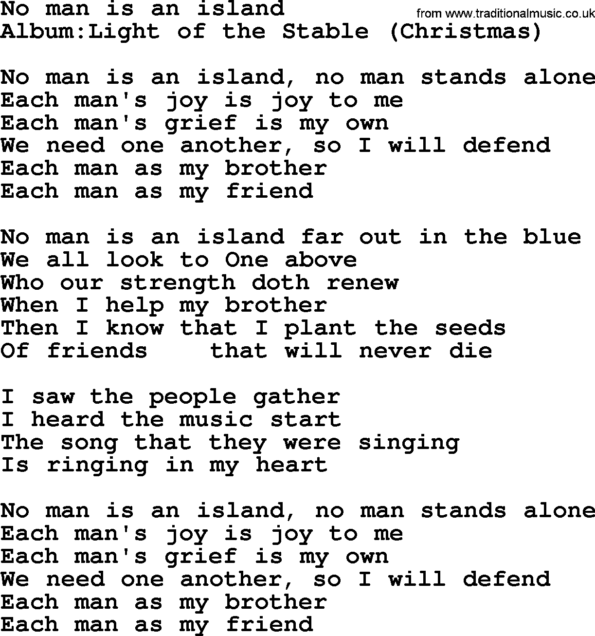Emmylou Harris song: No man is an island lyrics