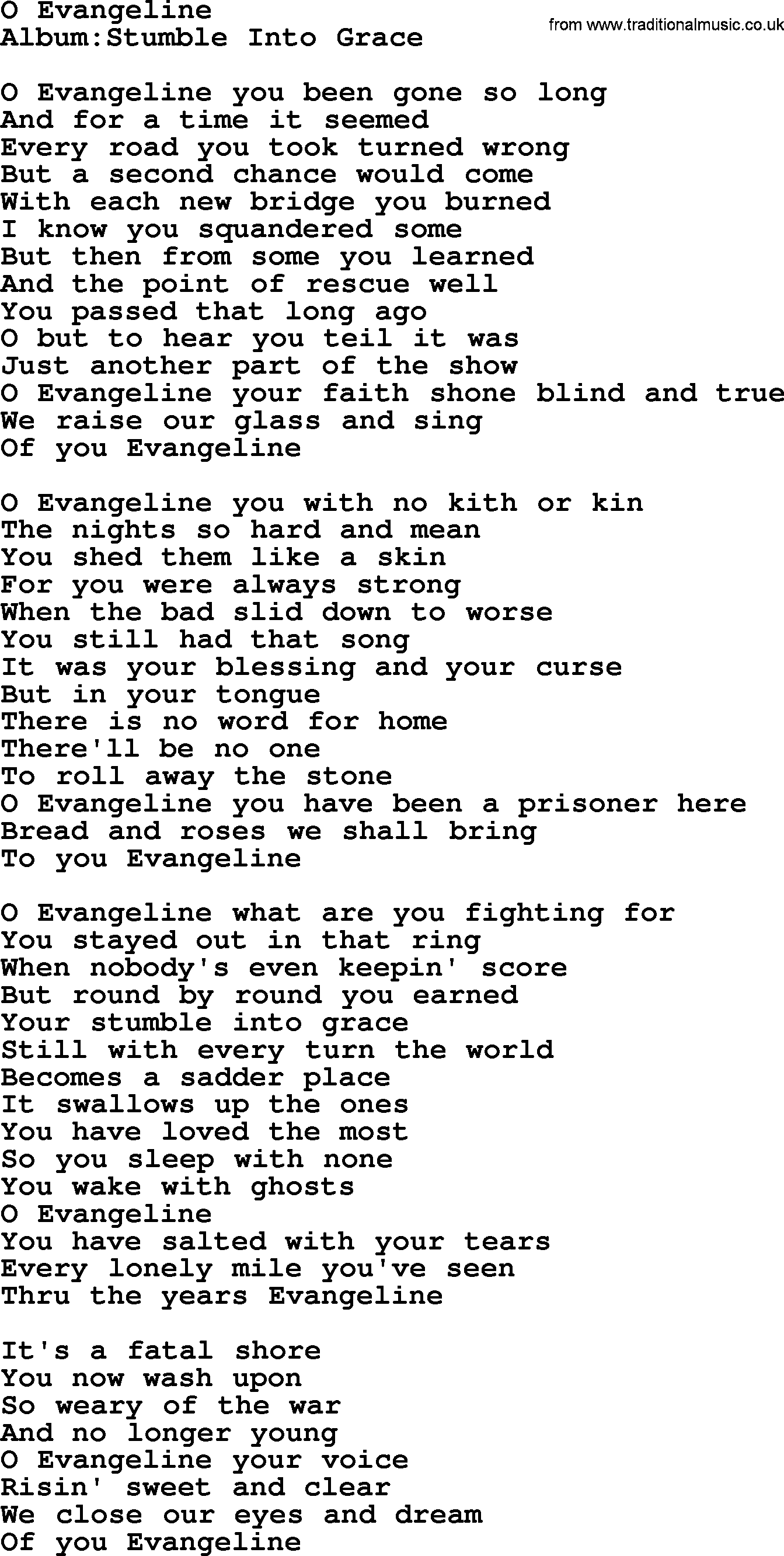 Emmylou Harris song: O Evangeline lyrics