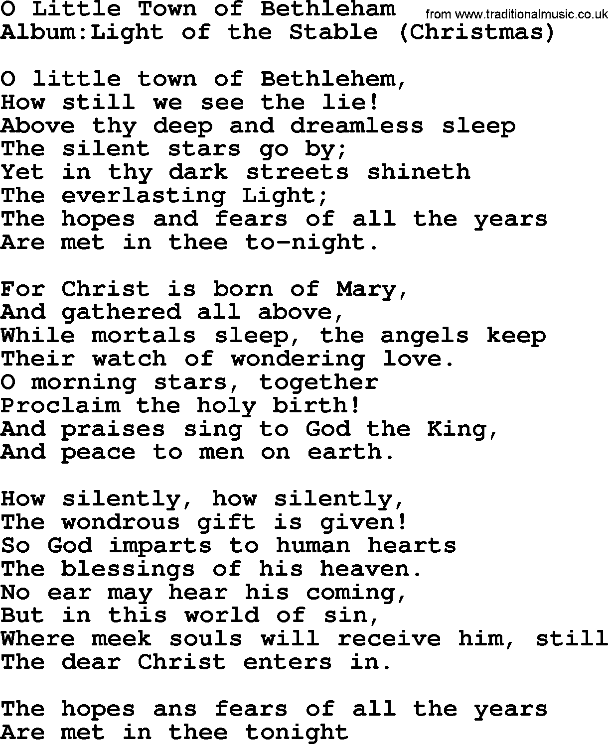Emmylou Harris song: O Little Town of Bethleham lyrics