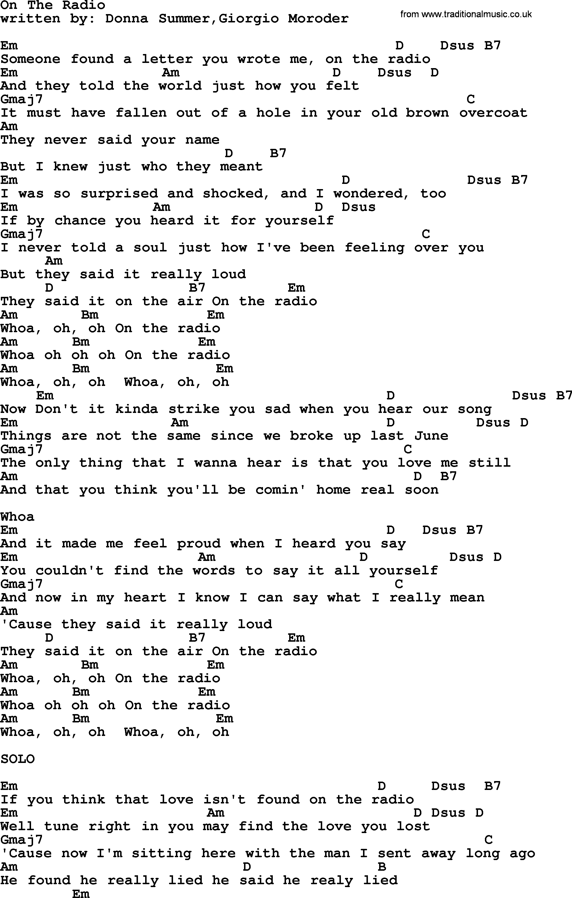 Emmylou Harris song: On The Radio lyrics and chords