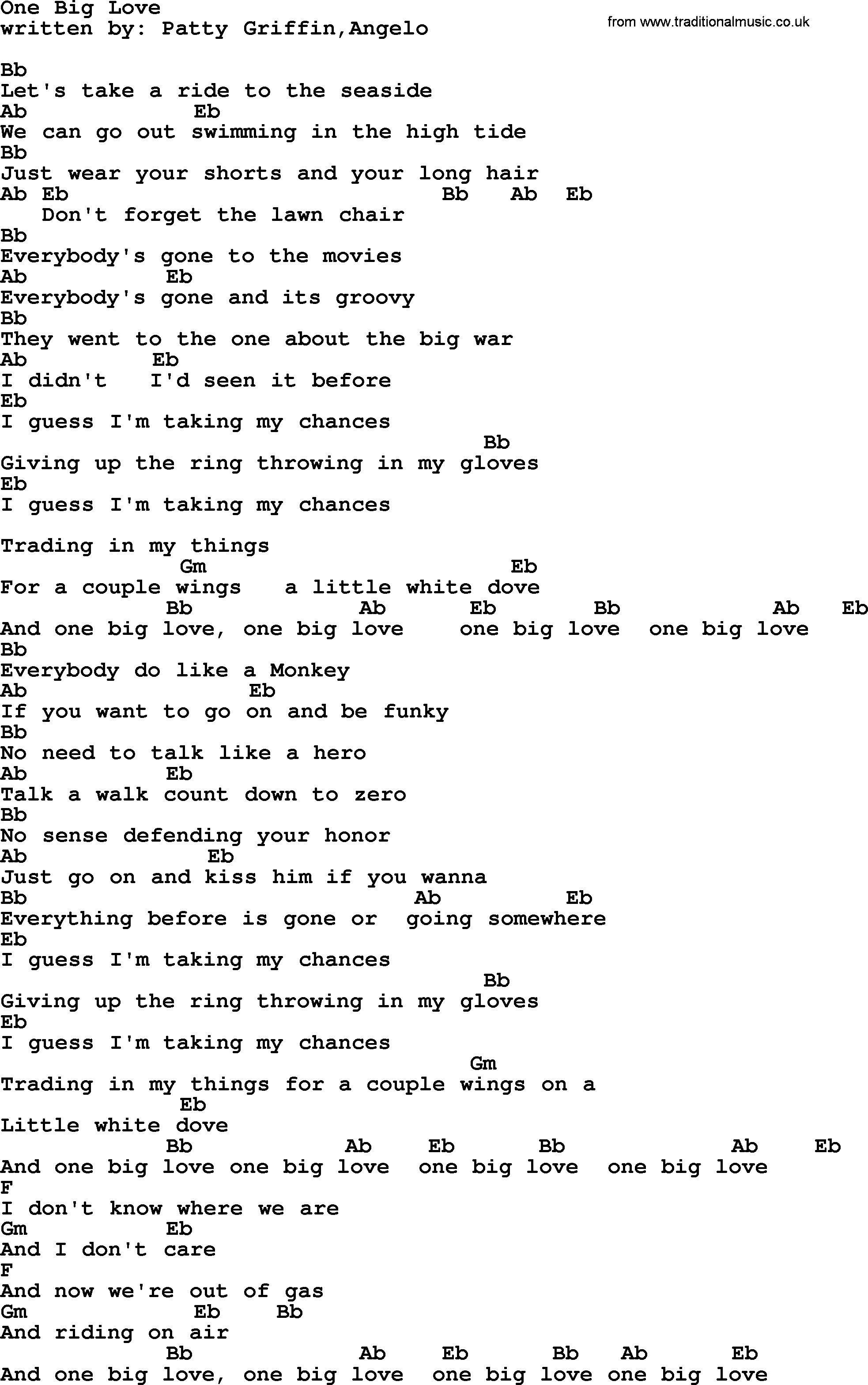 Emmylou Harris song: One Big Love lyrics and chords