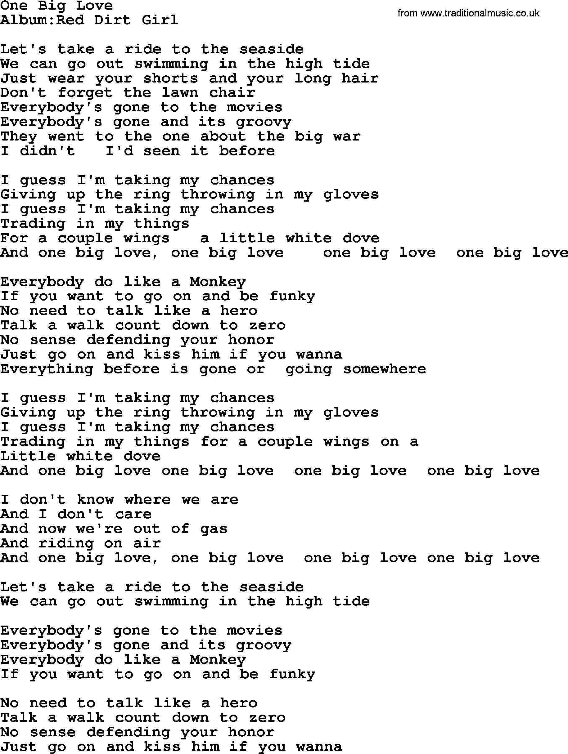 Emmylou Harris song: One Big Love lyrics