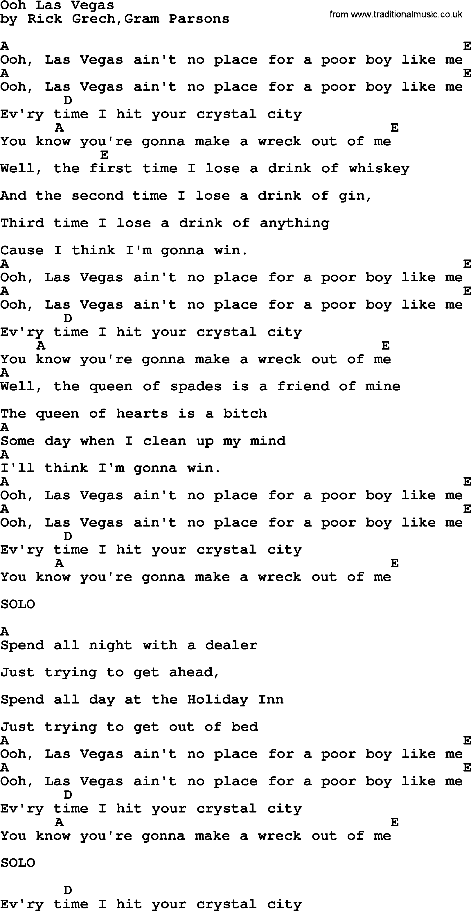Emmylou Harris song: Ooh Las Vegas lyrics and chords