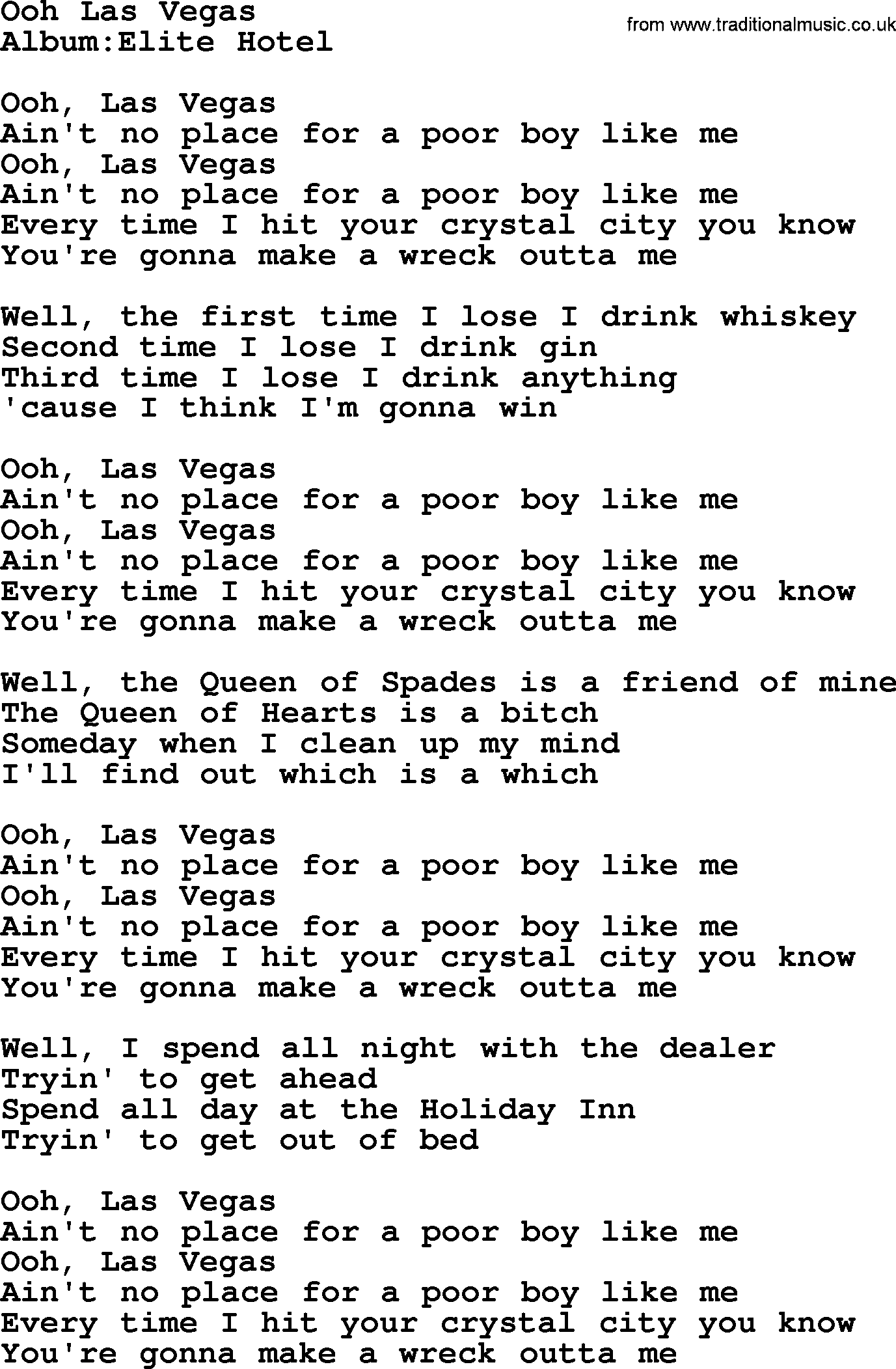 Emmylou Harris song: Ooh Las Vegas lyrics