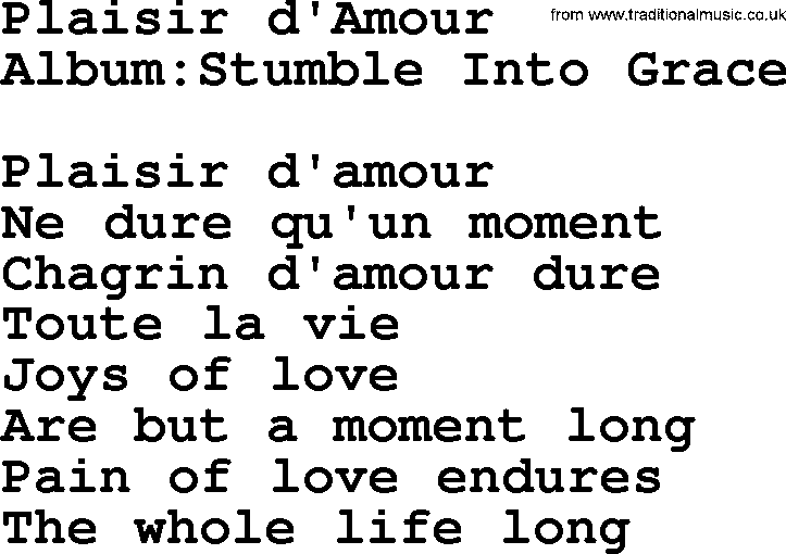 Emmylou Harris song: Plaisir d'Amour lyrics