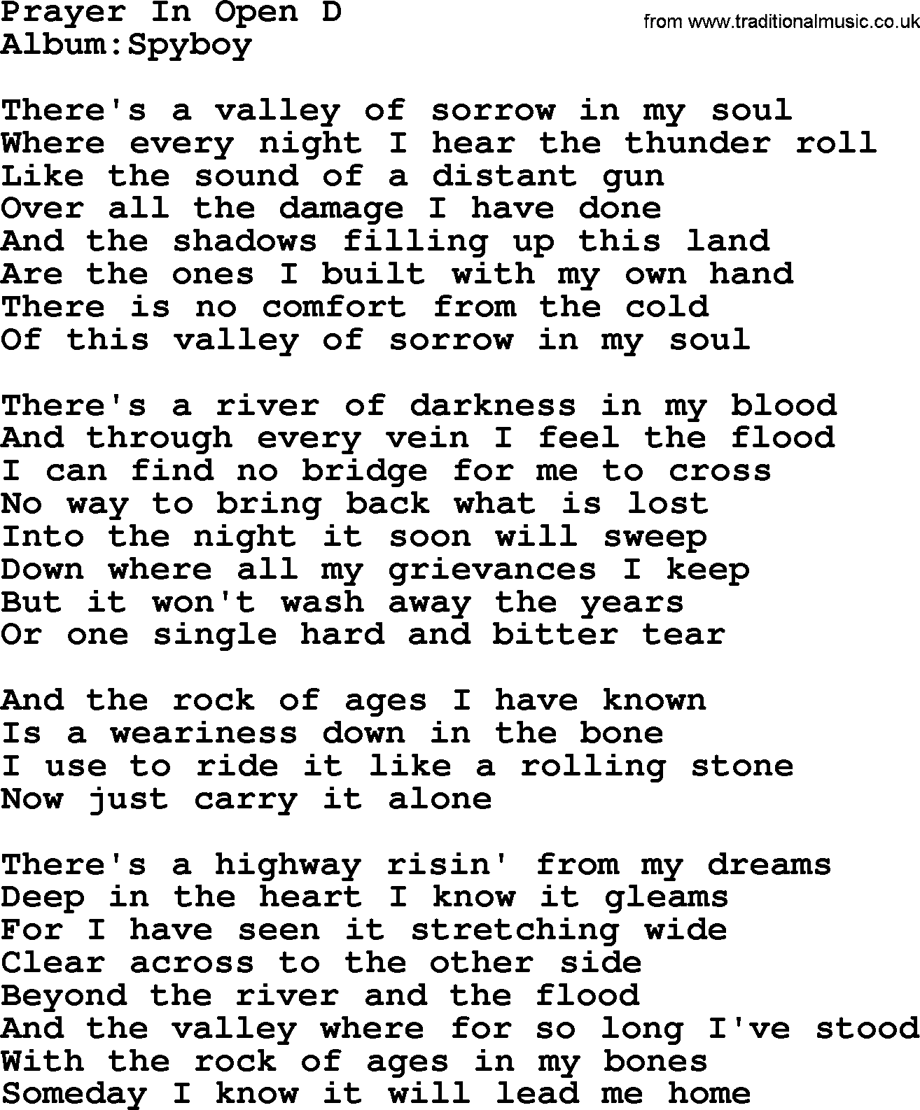 Emmylou Harris song: Prayer In Open D lyrics