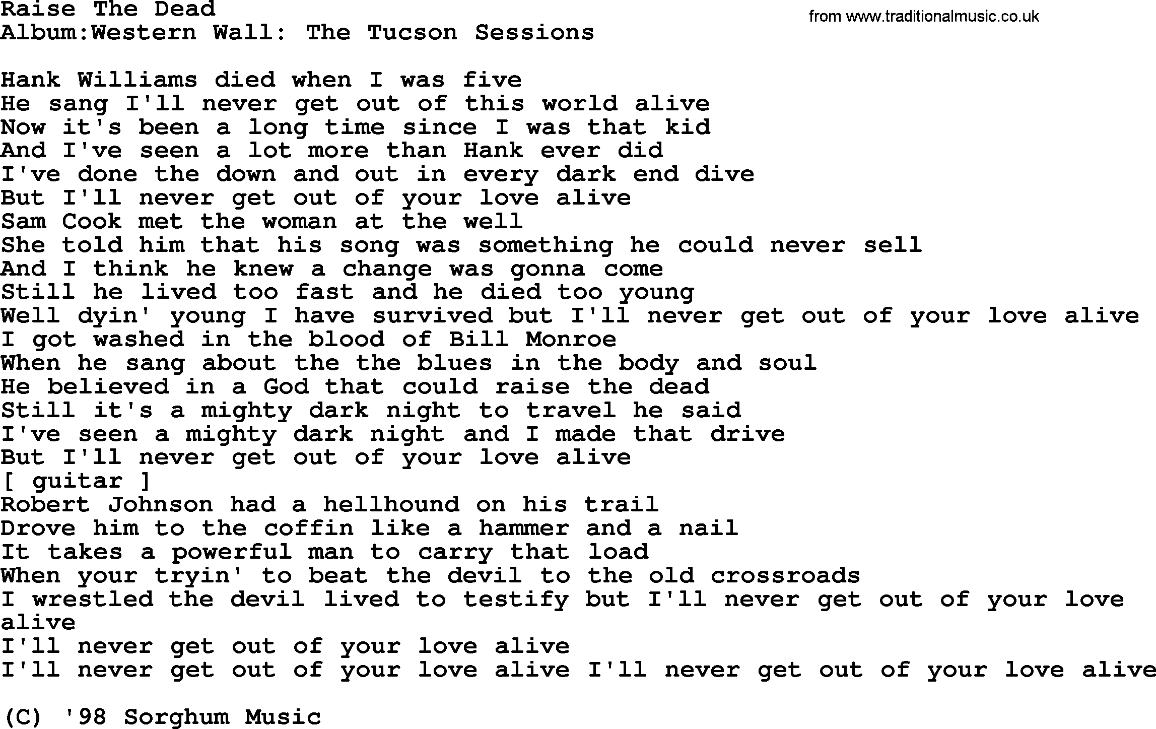 Emmylou Harris song: Raise The Dead lyrics