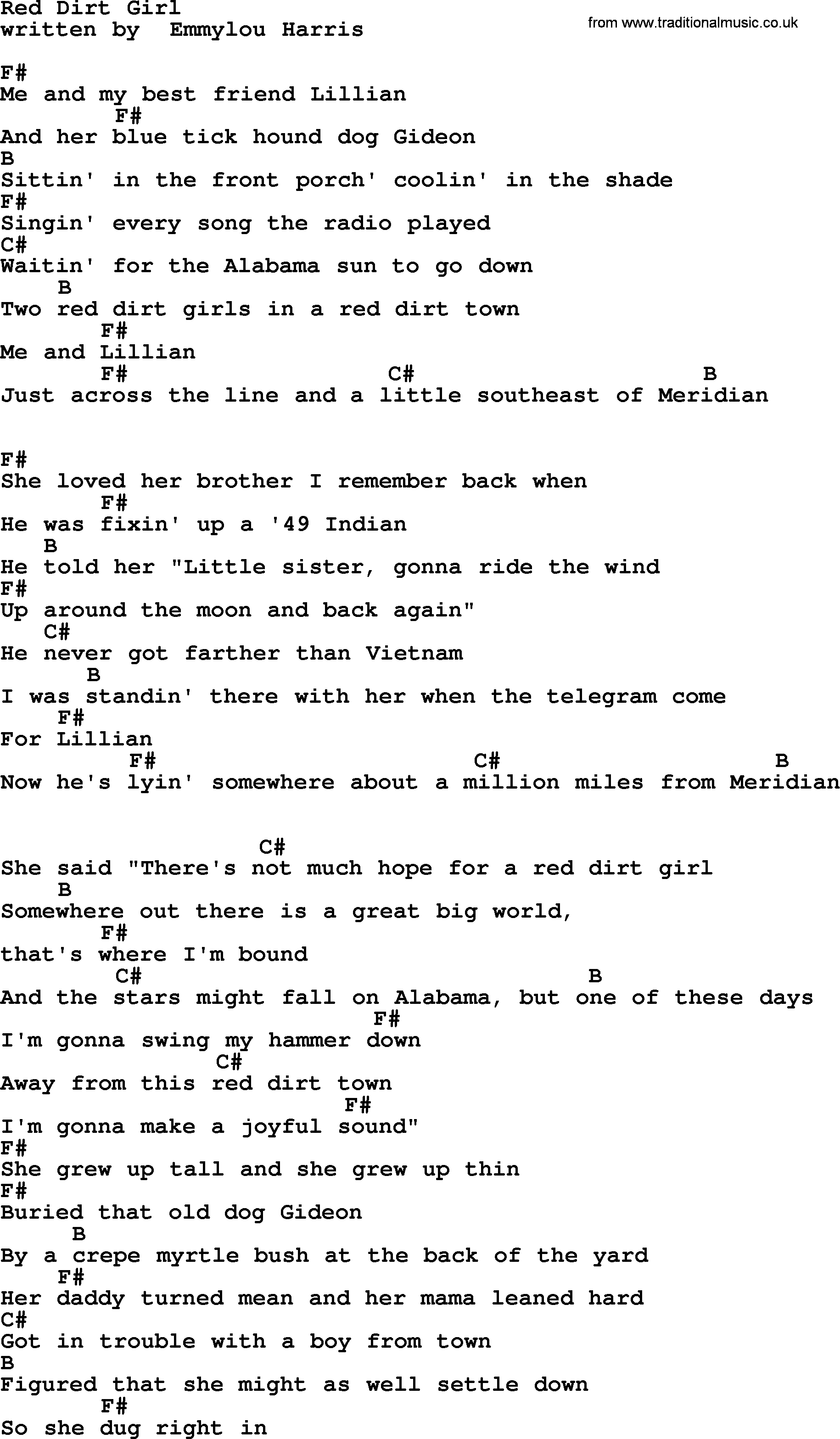 Emmylou Harris song: Red Dirt Girl lyrics and chords