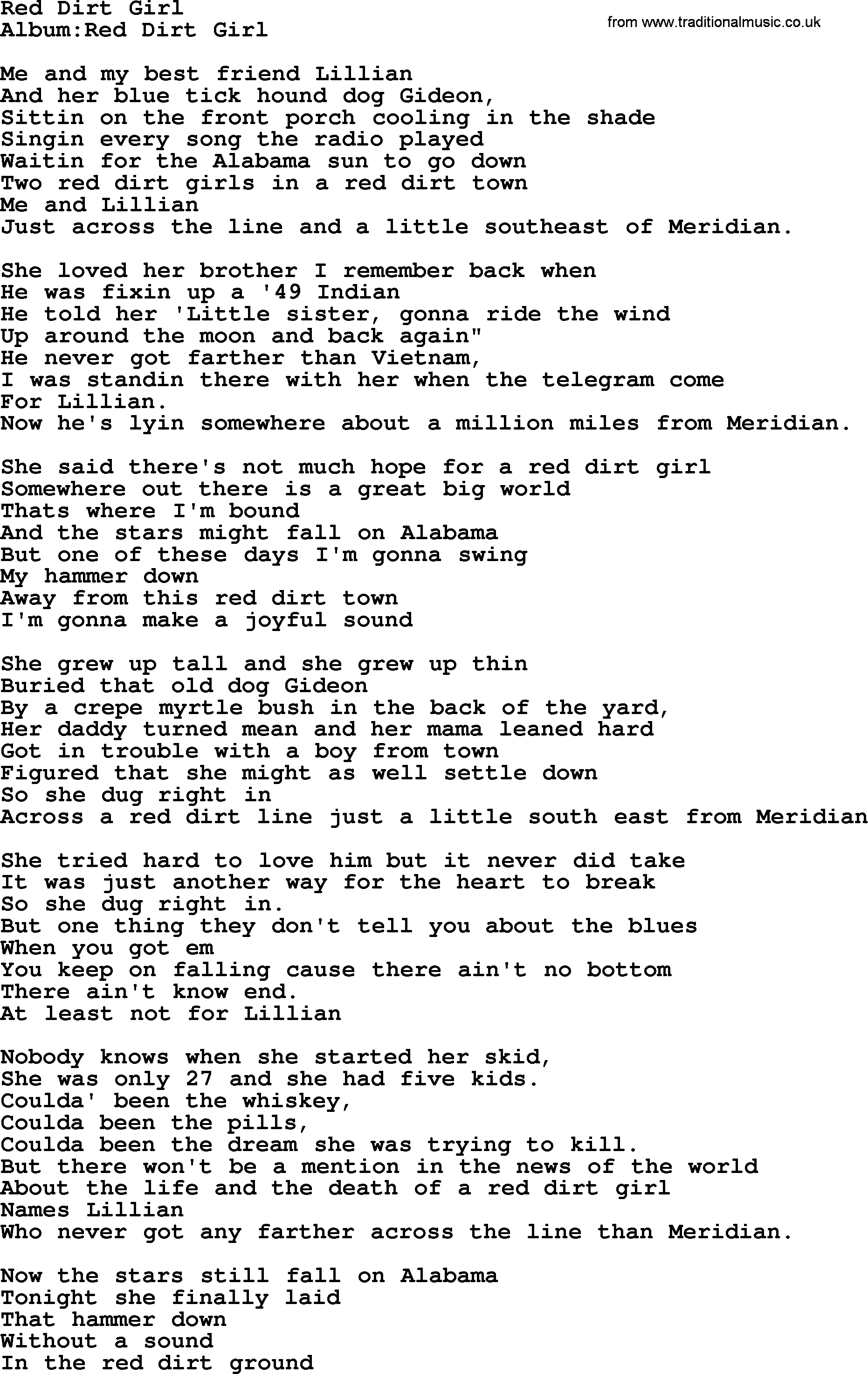 Emmylou Harris song: Red Dirt Girl lyrics