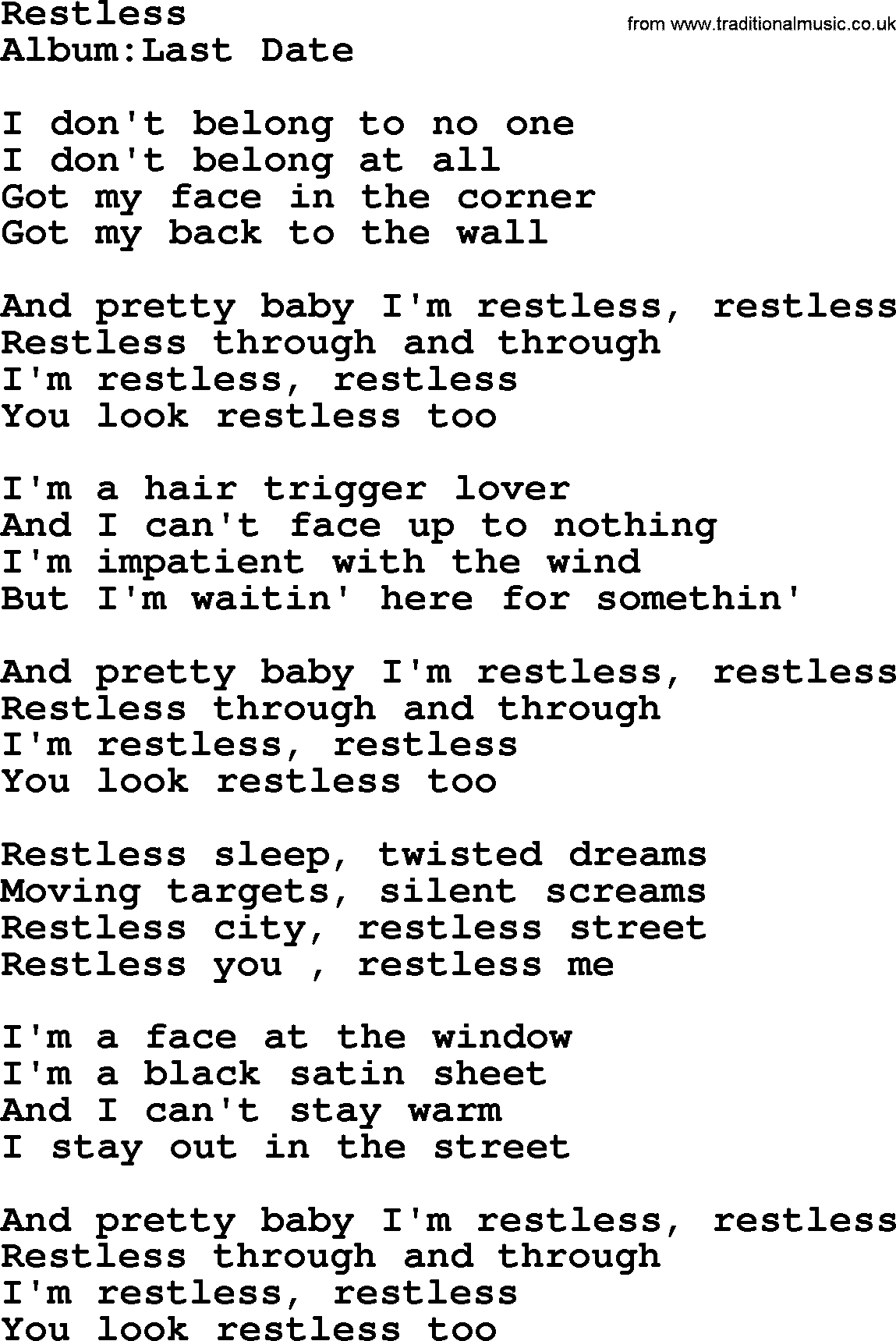 Emmylou Harris song: Restless lyrics
