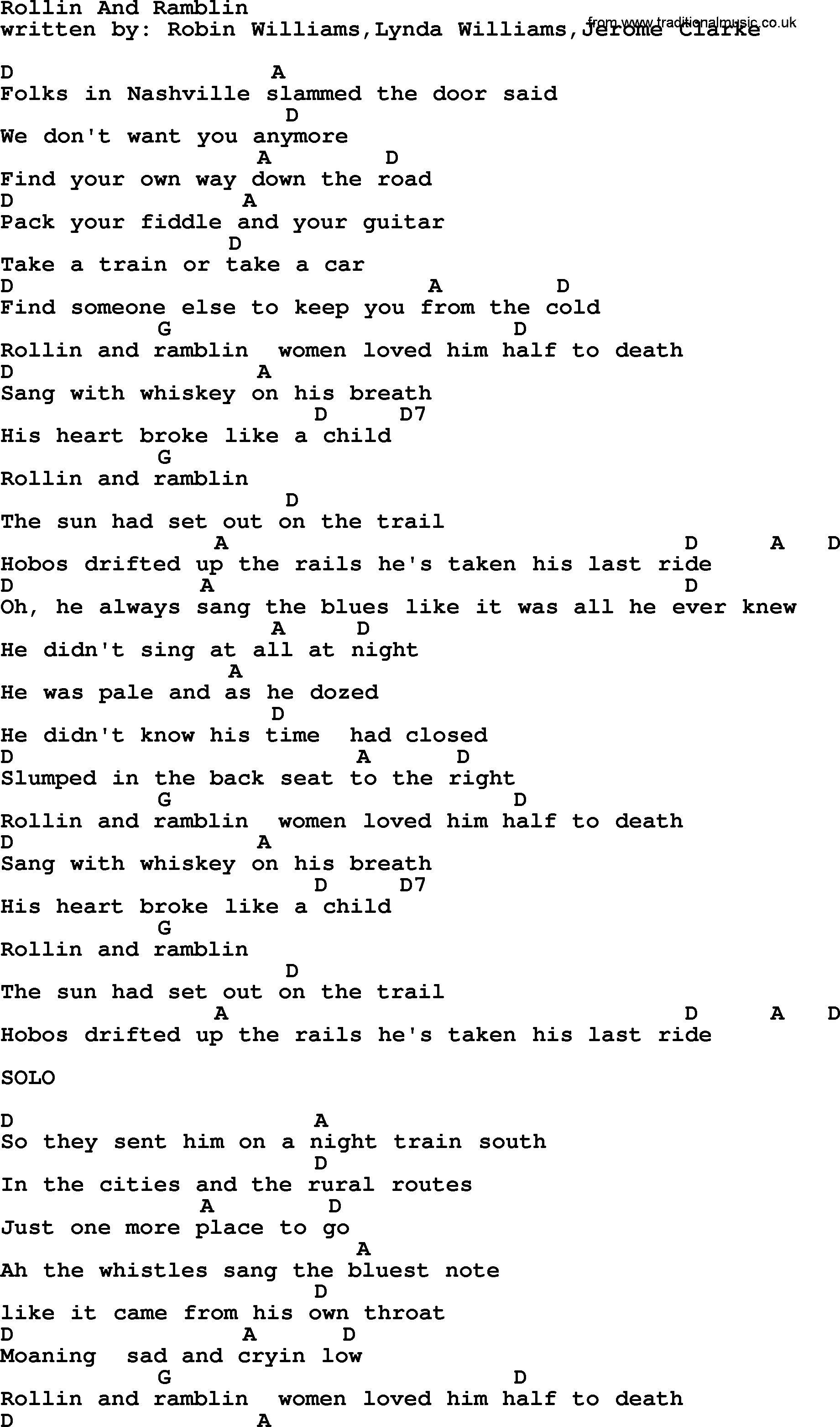 Emmylou Harris song: Rollin And Ramblin lyrics and chords