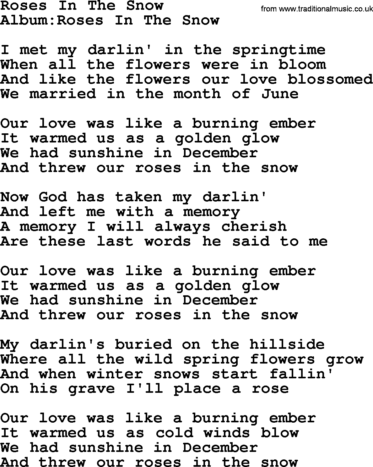 Emmylou Harris song: Roses In The Snow lyrics