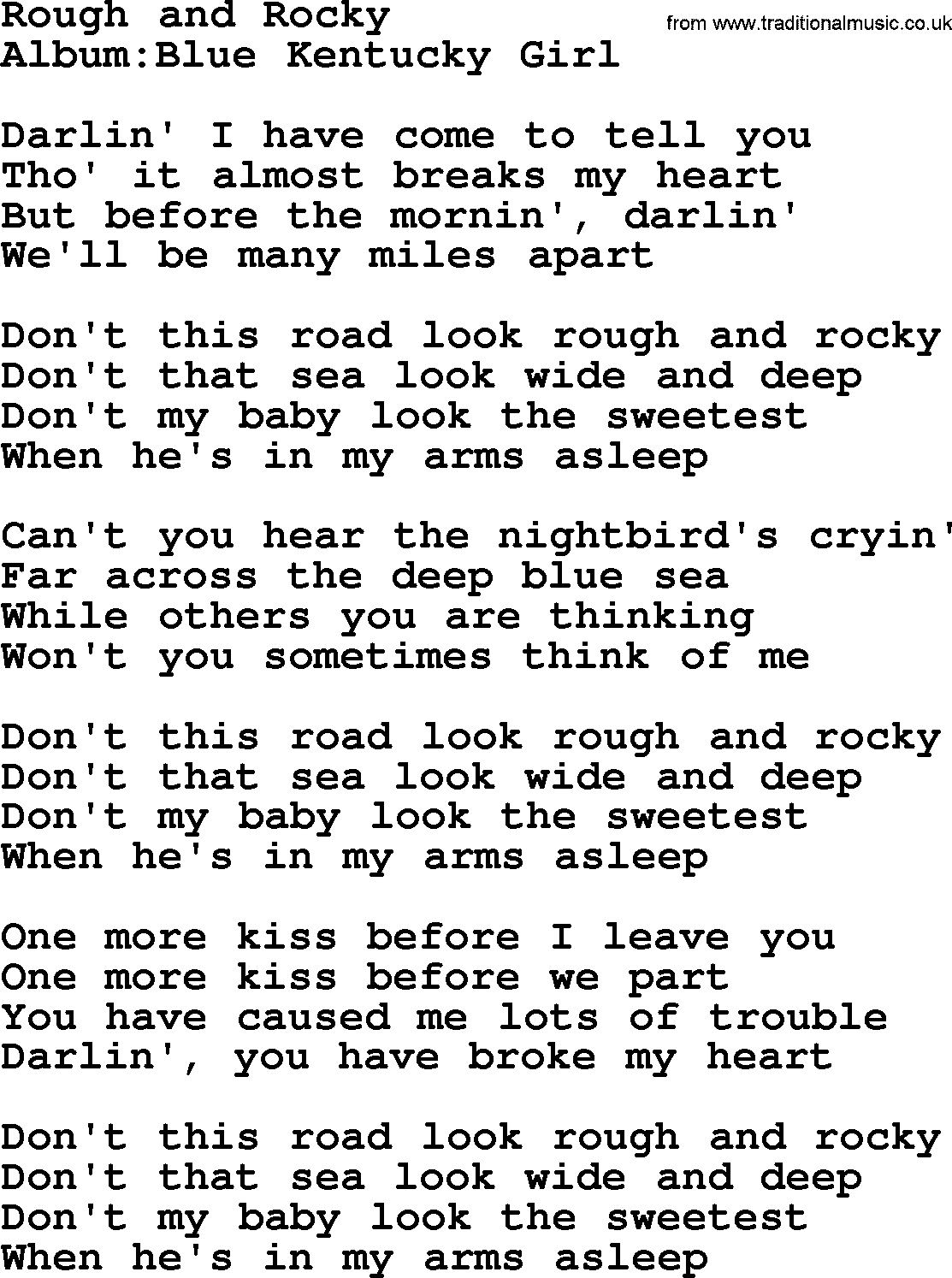 Emmylou Harris song: Rough and Rocky lyrics