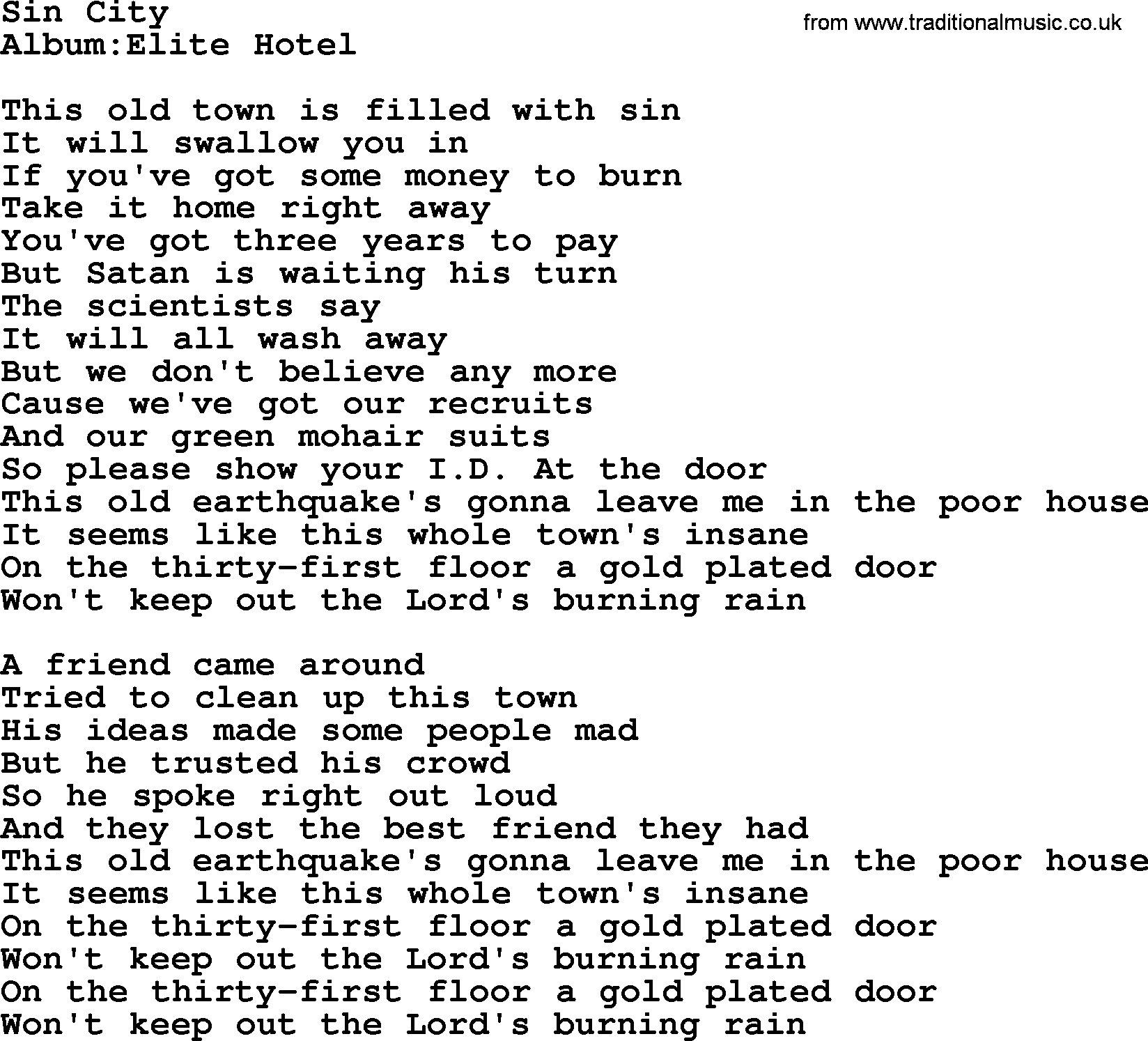 Emmylou Harris song: Sin City lyrics
