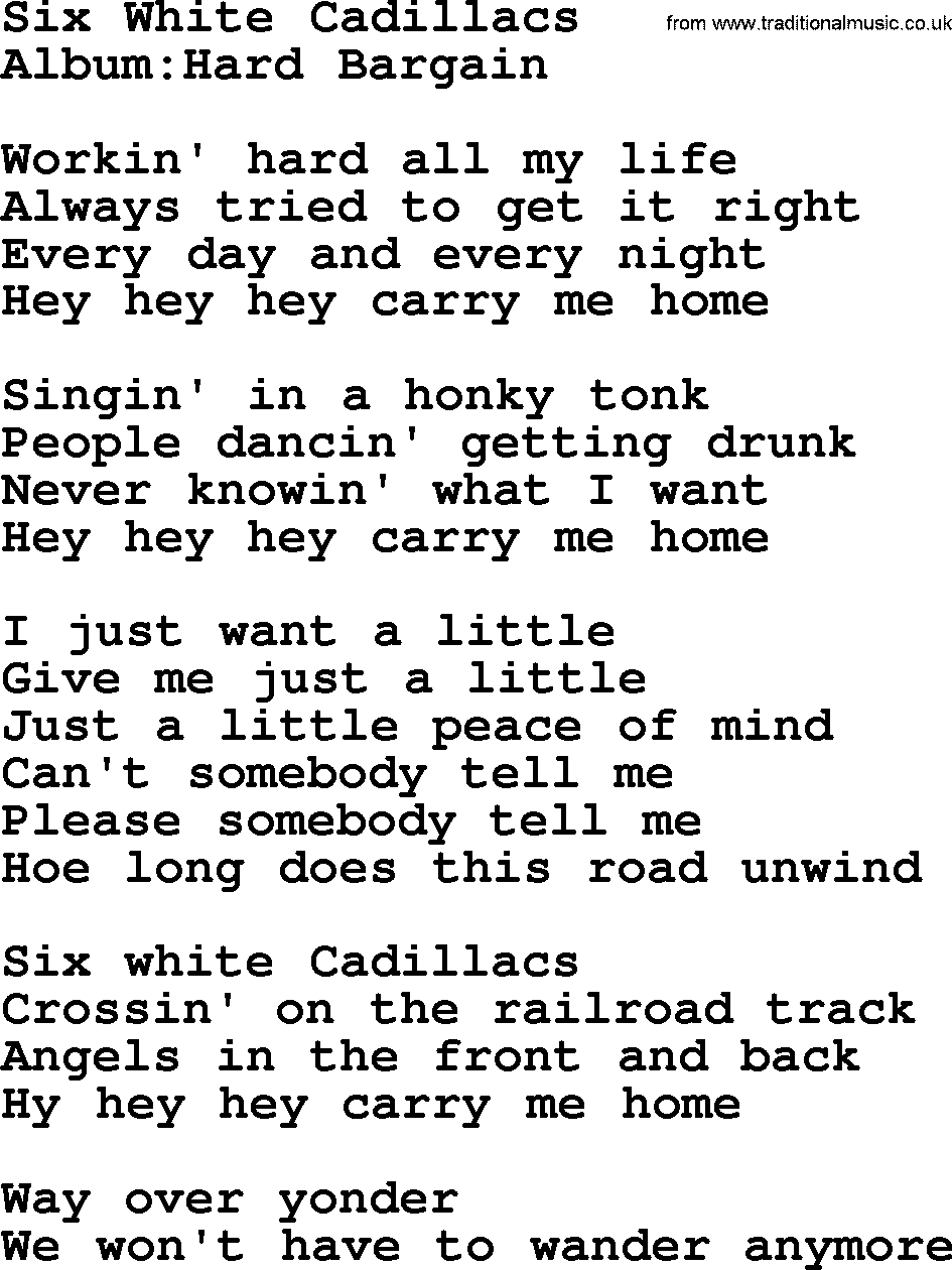 Emmylou Harris song: Six White Cadillacs lyrics