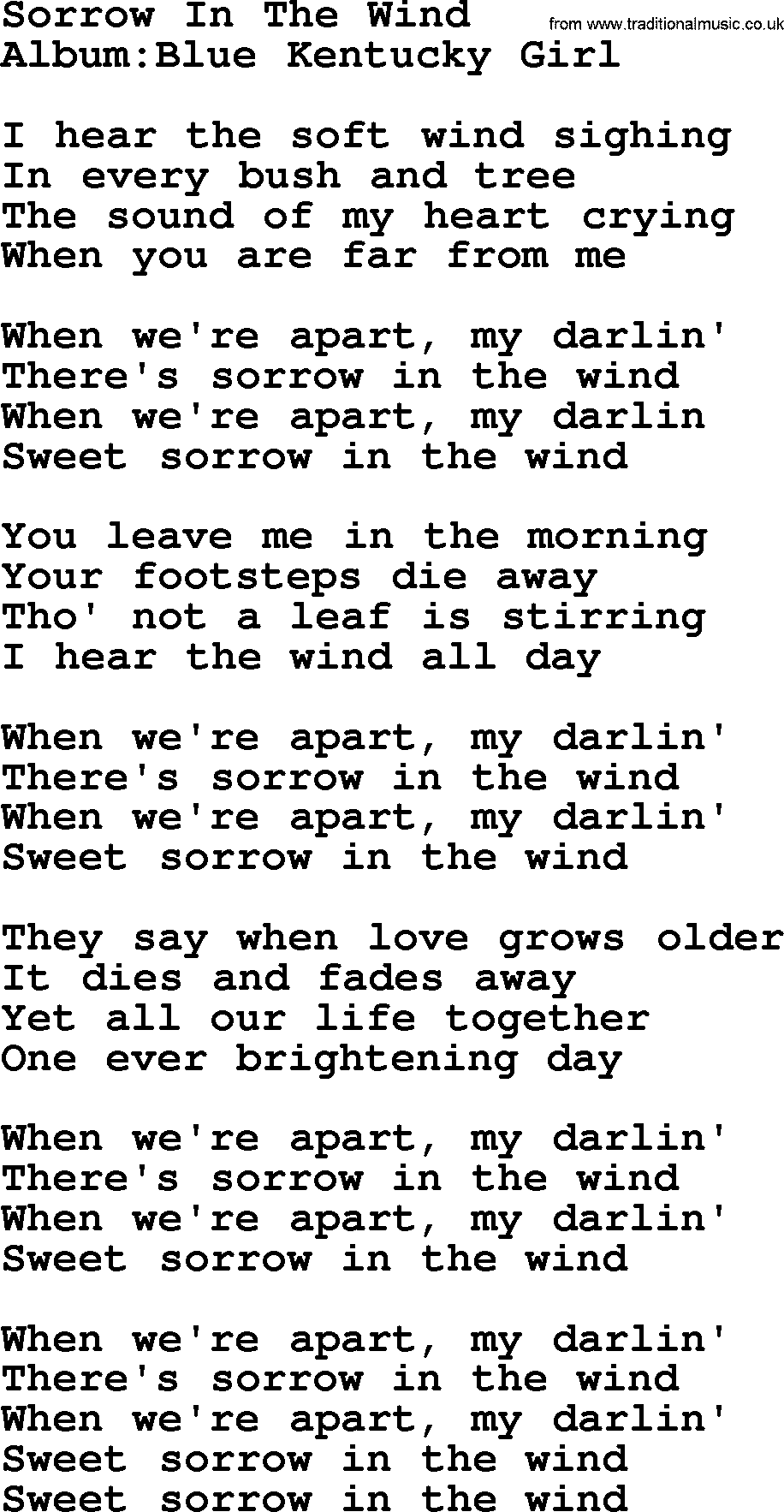 Emmylou Harris song: Sorrow In The Wind lyrics