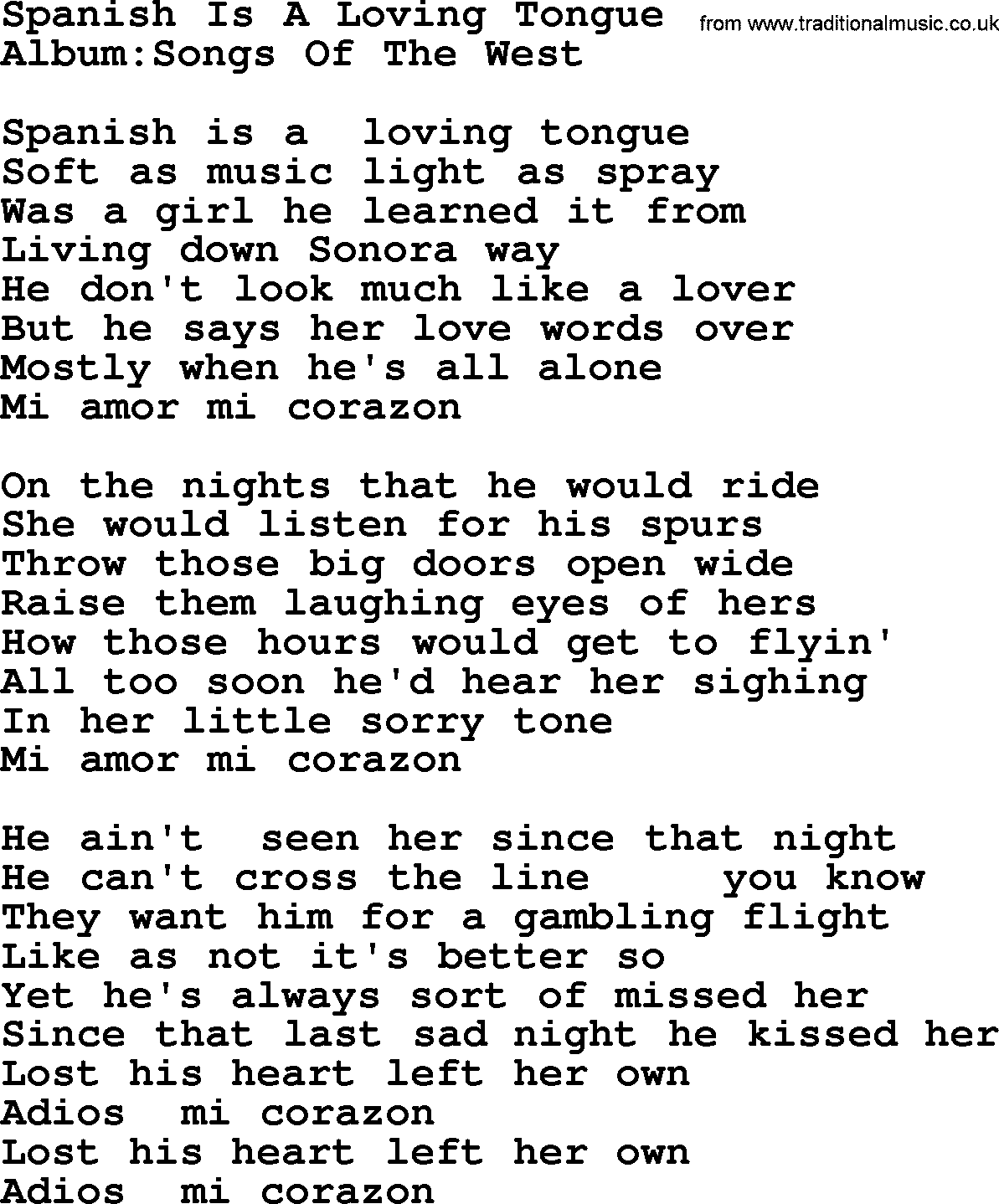 Emmylou Harris song: Spanish Is A Loving Tongue lyrics