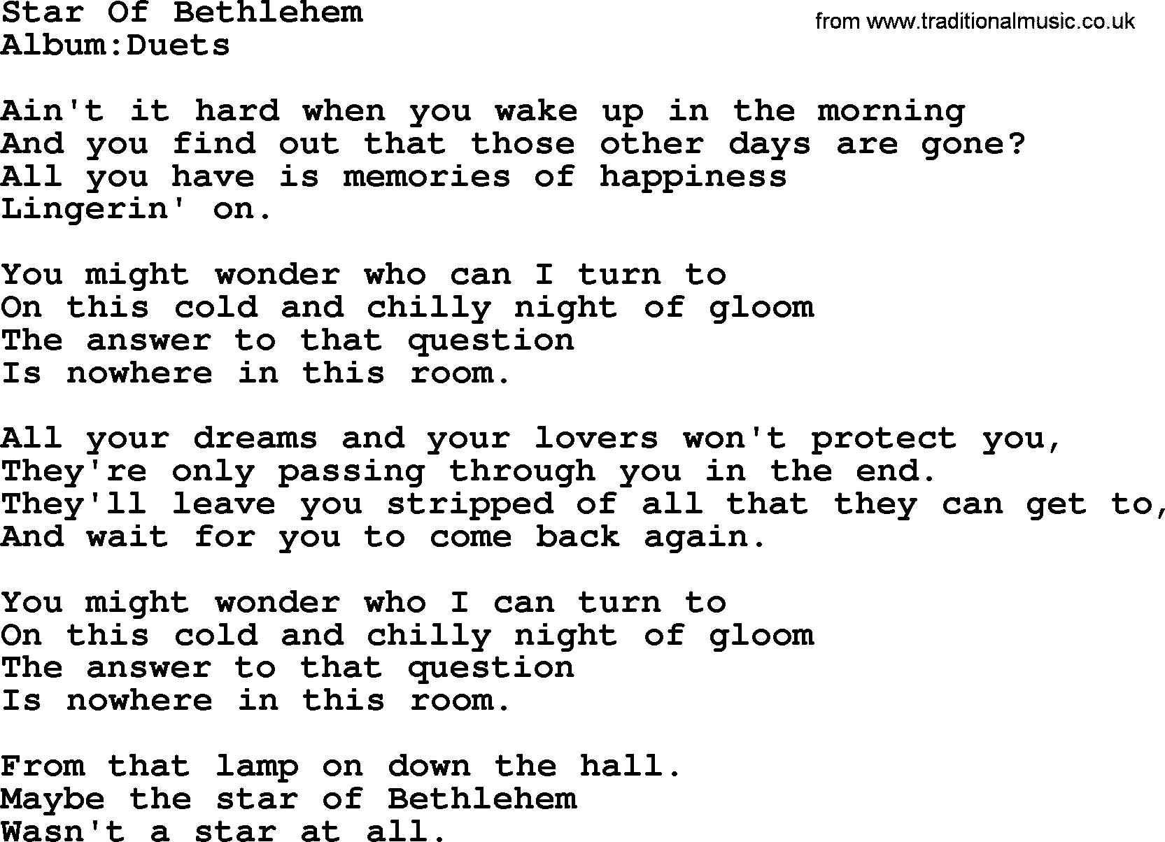 Emmylou Harris song: Star Of Bethlehem lyrics