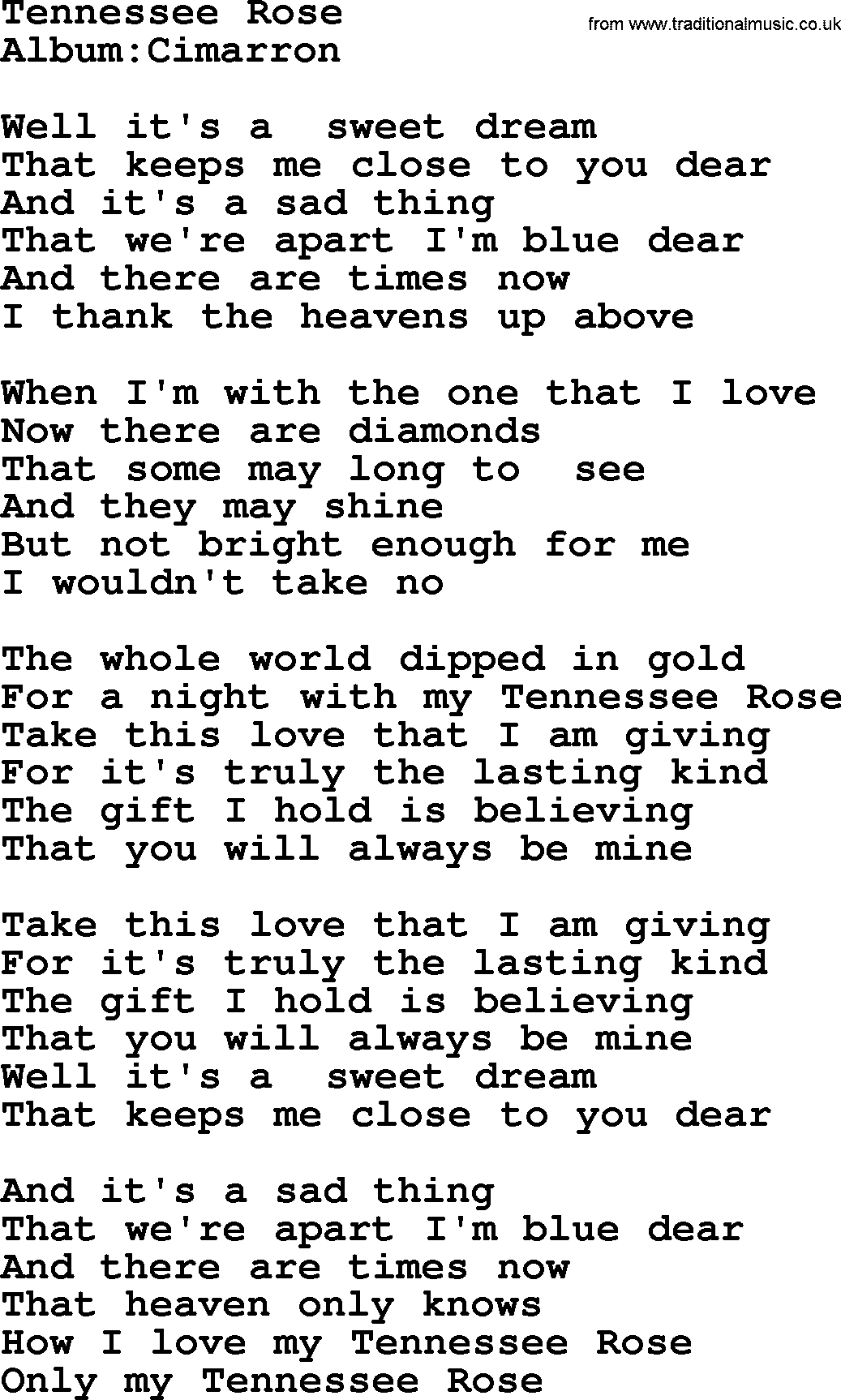 Emmylou Harris song: Tennessee Rose lyrics