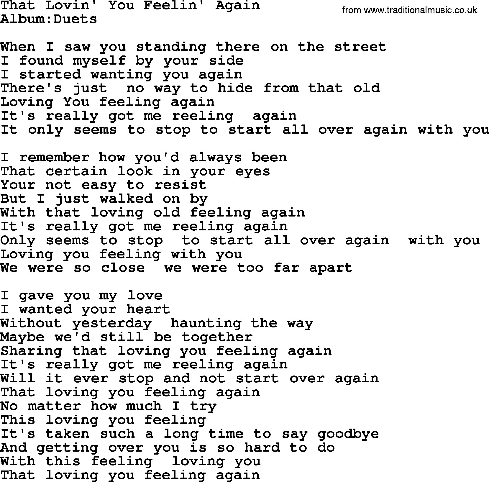 Emmylou Harris song: That Lovin' You Feelin' Again lyrics