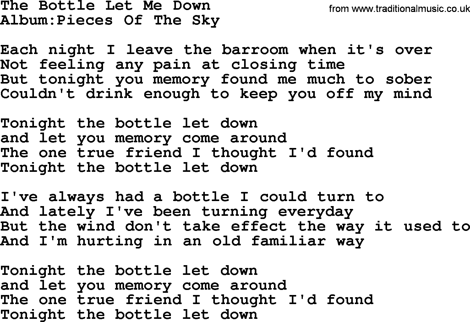 Emmylou Harris song: The Bottle Let Me Down lyrics