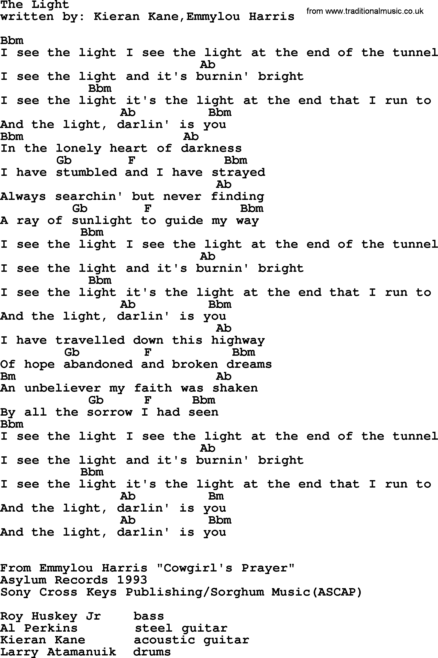 Emmylou Harris song: The Light lyrics and chords