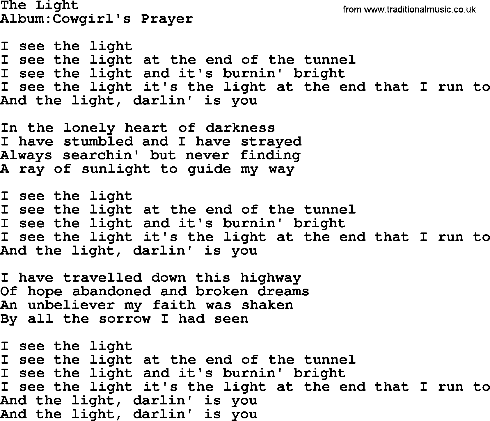 Emmylou Harris song: The Light lyrics