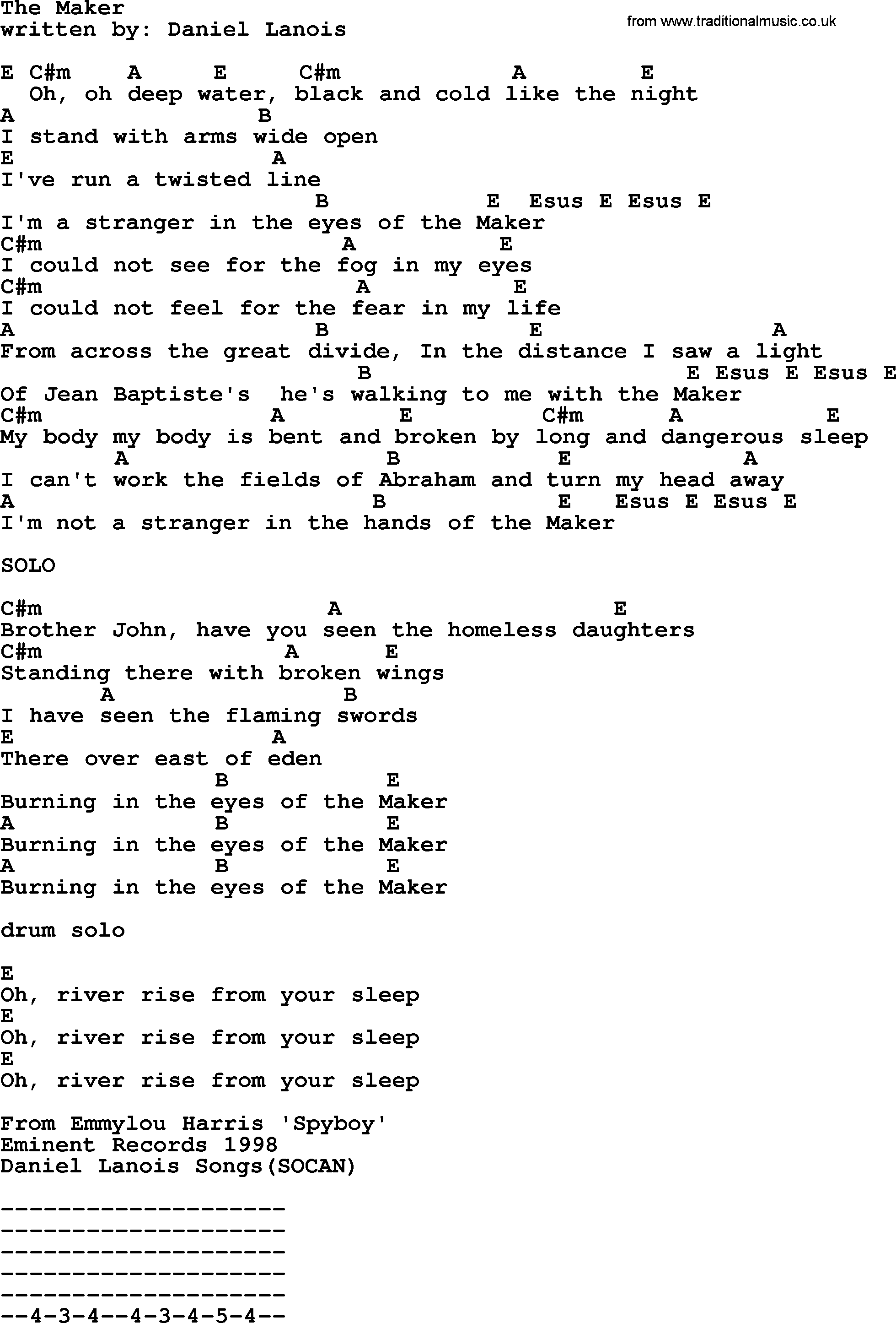 Emmylou Harris song: The Maker lyrics and chords