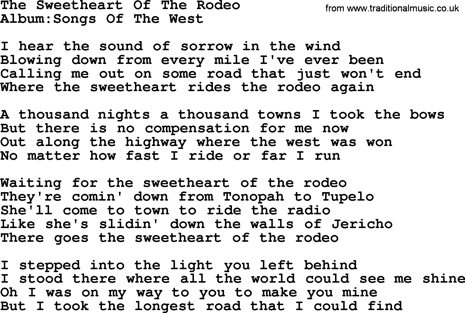 Emmylou Harris song: The Sweetheart Of The Rodeo lyrics