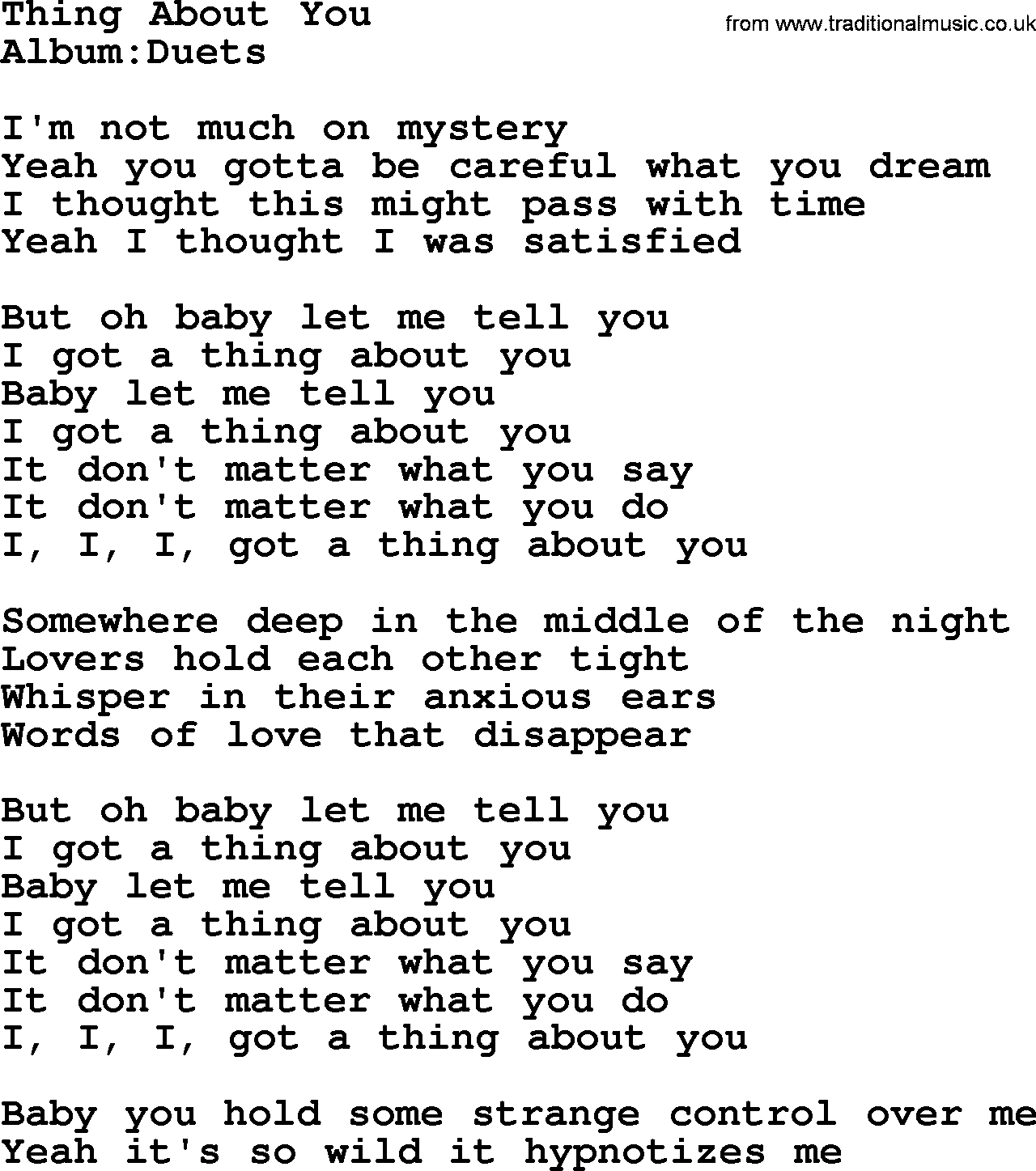 Emmylou Harris song: Thing About You lyrics