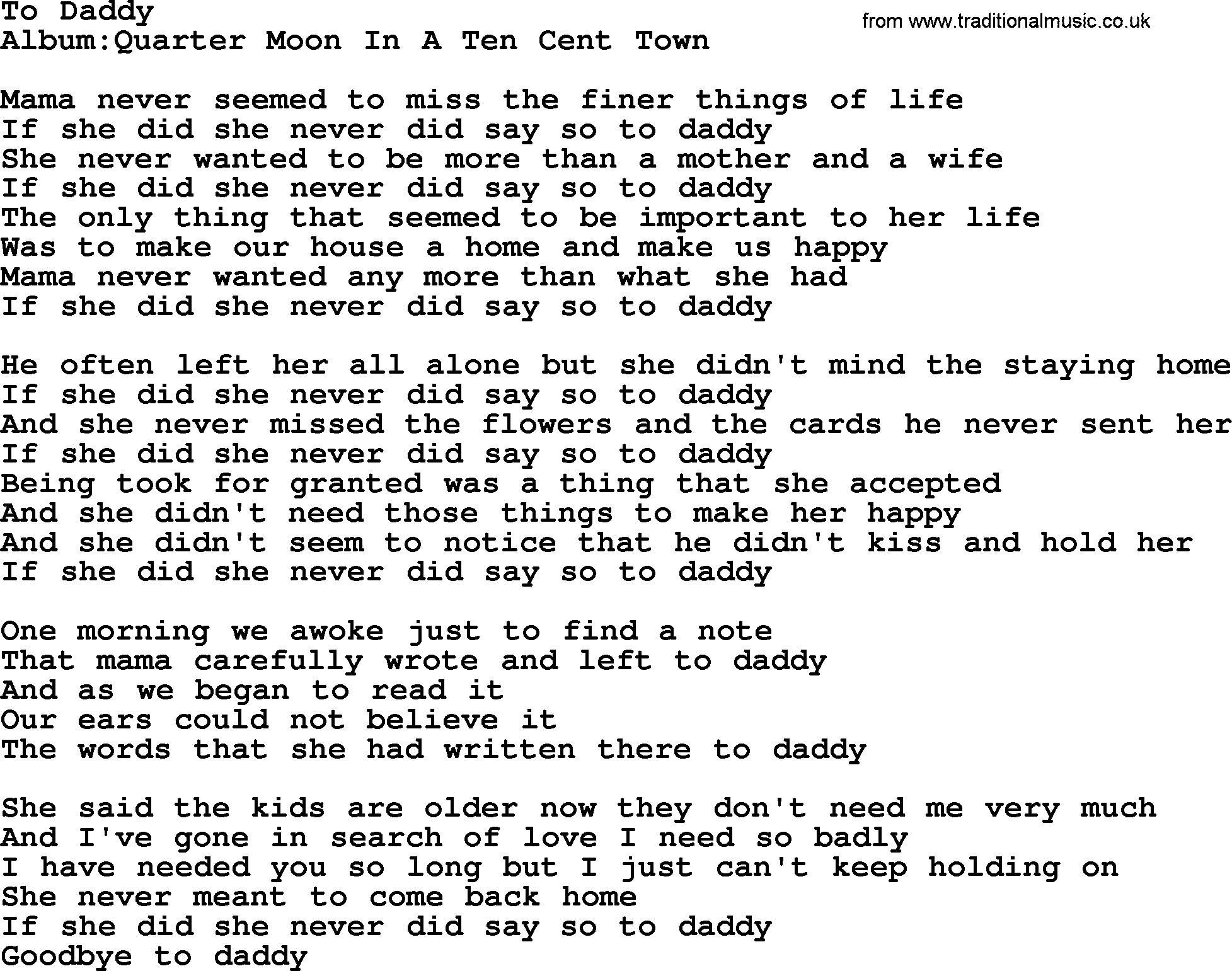 Emmylou Harris song: To Daddy lyrics