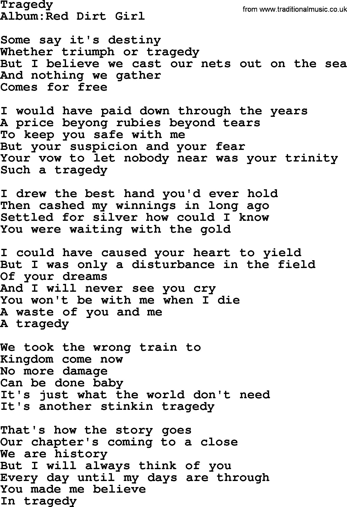 Emmylou Harris song: Tragedy lyrics