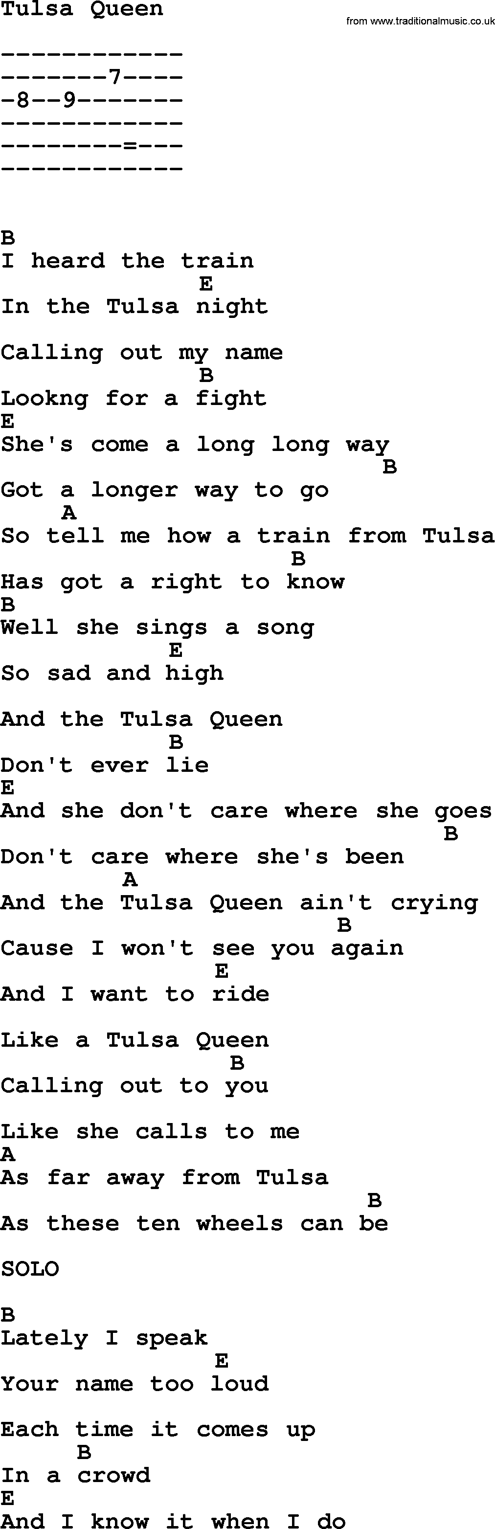 Emmylou Harris song: Tulsa Queen lyrics and chords