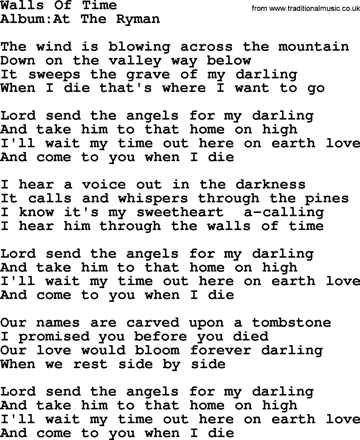 Emmylou Harris song: Walls Of Time lyrics