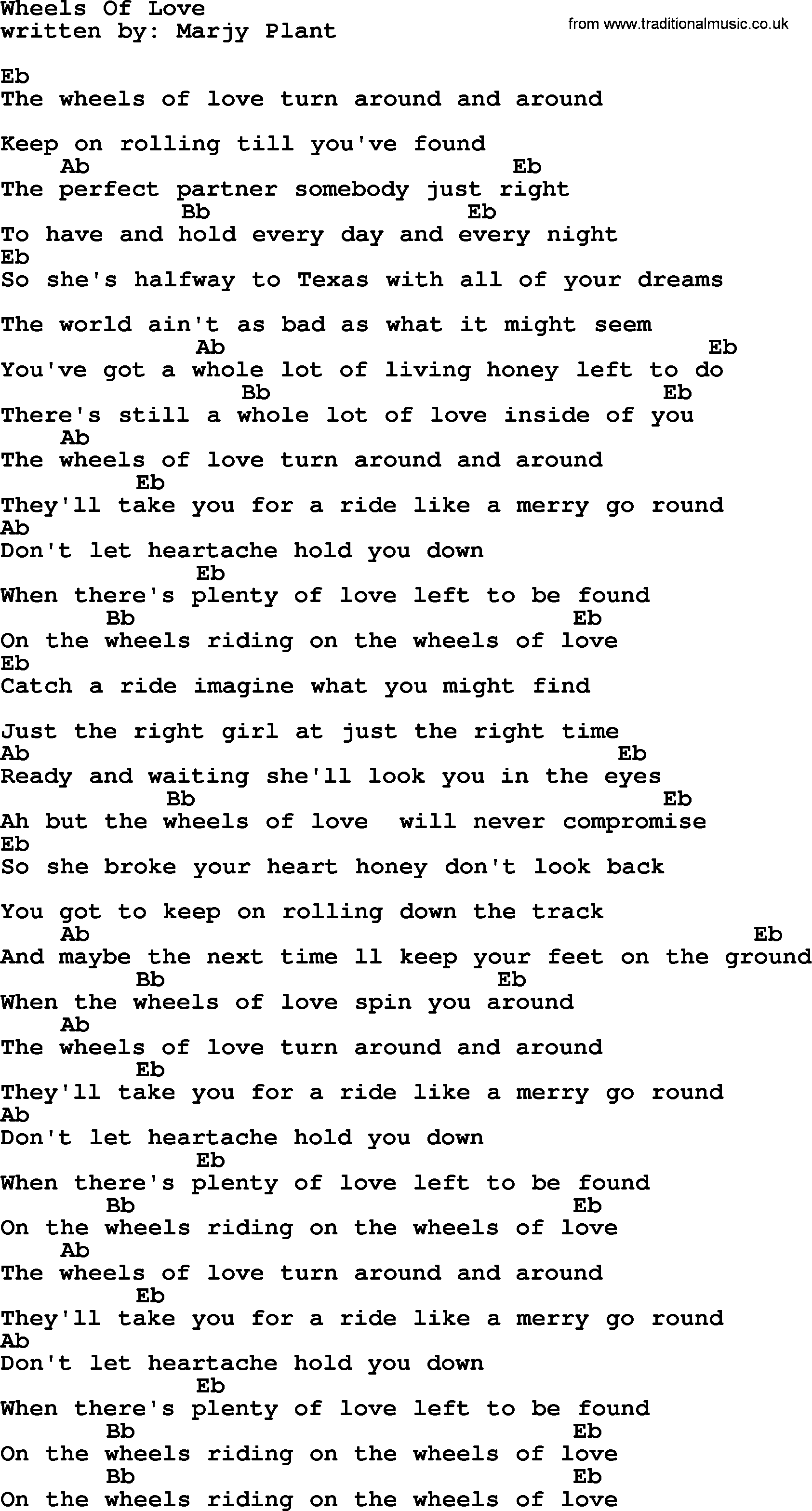 Emmylou Harris song: Wheels Of Love lyrics and chords