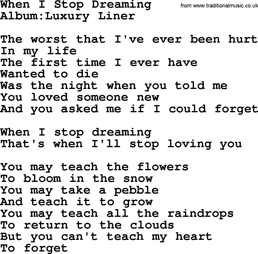 Emmylou Harris song: When I Stop Dreaming lyrics
