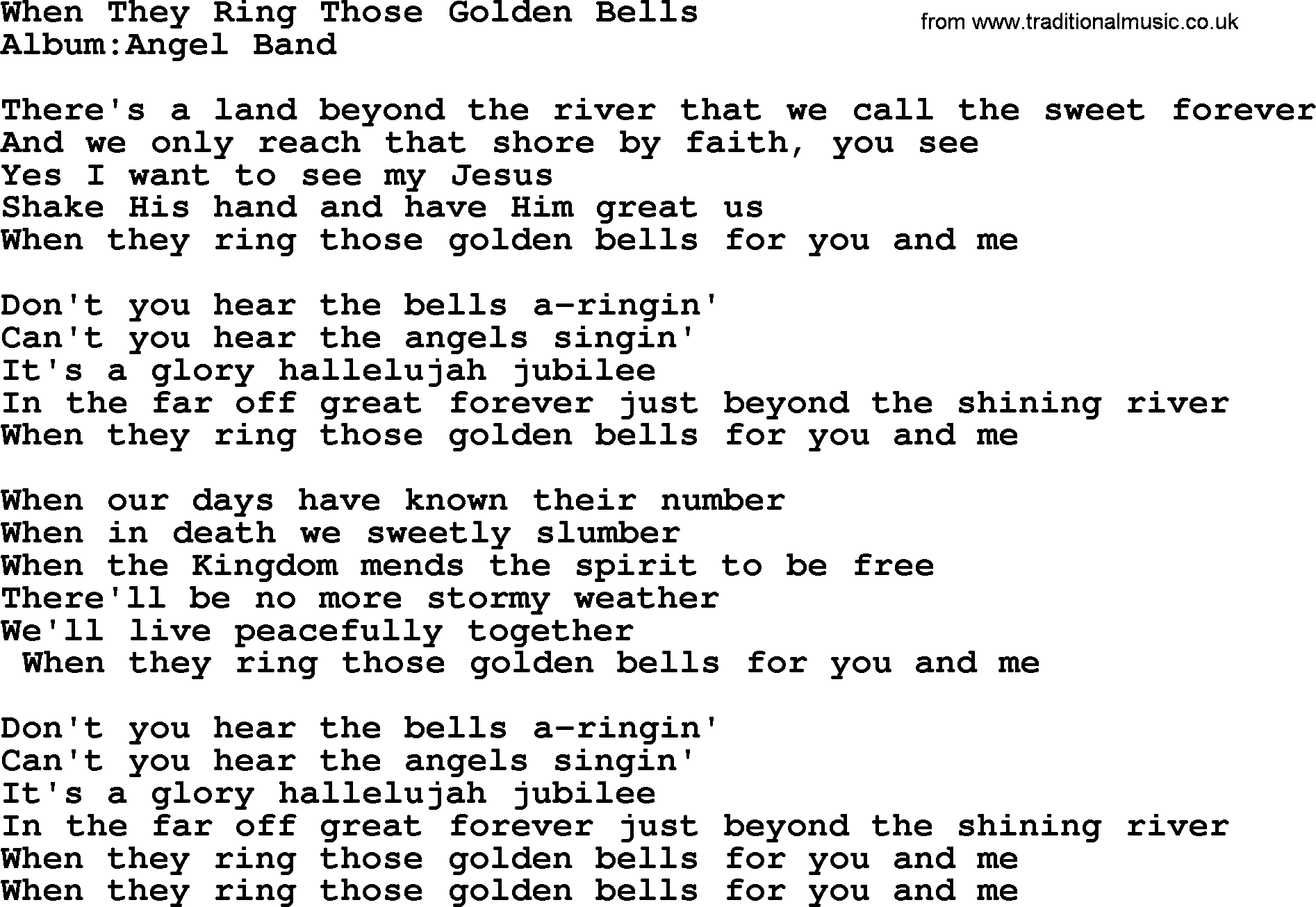 Emmylou Harris song: When They Ring Those Golden Bells lyrics