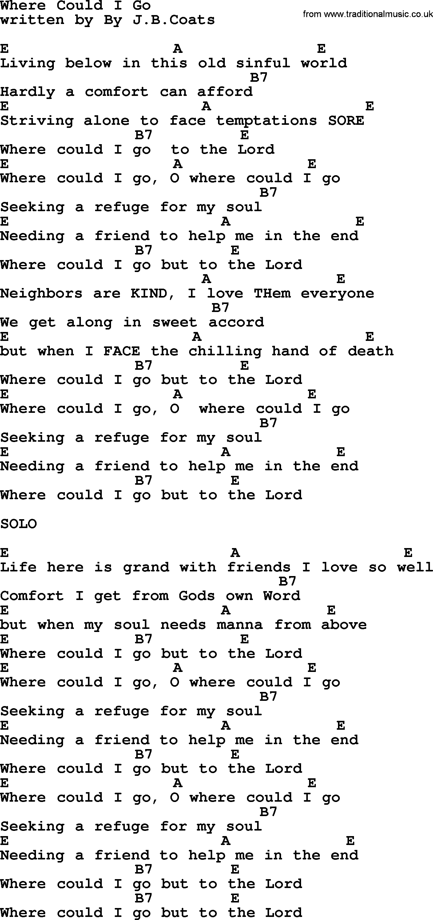 Emmylou Harris song: Where Could I Go lyrics and chords