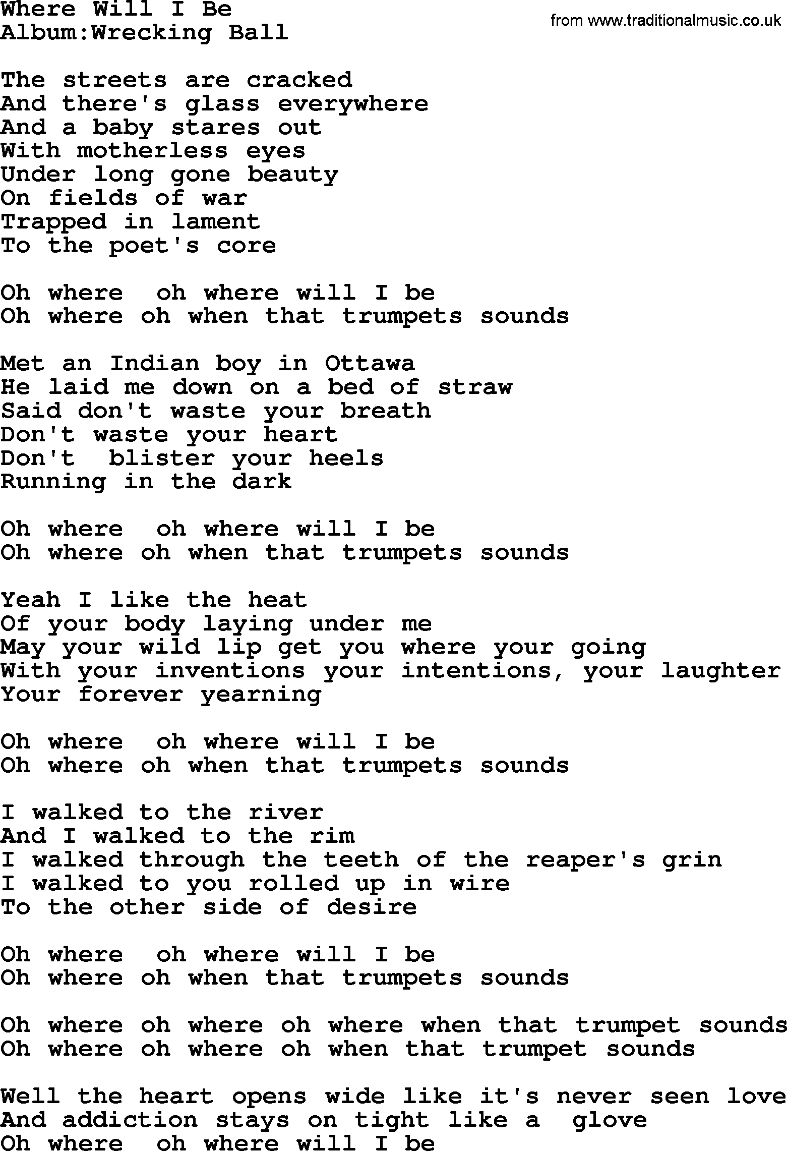 Emmylou Harris song: Where Will I Be lyrics