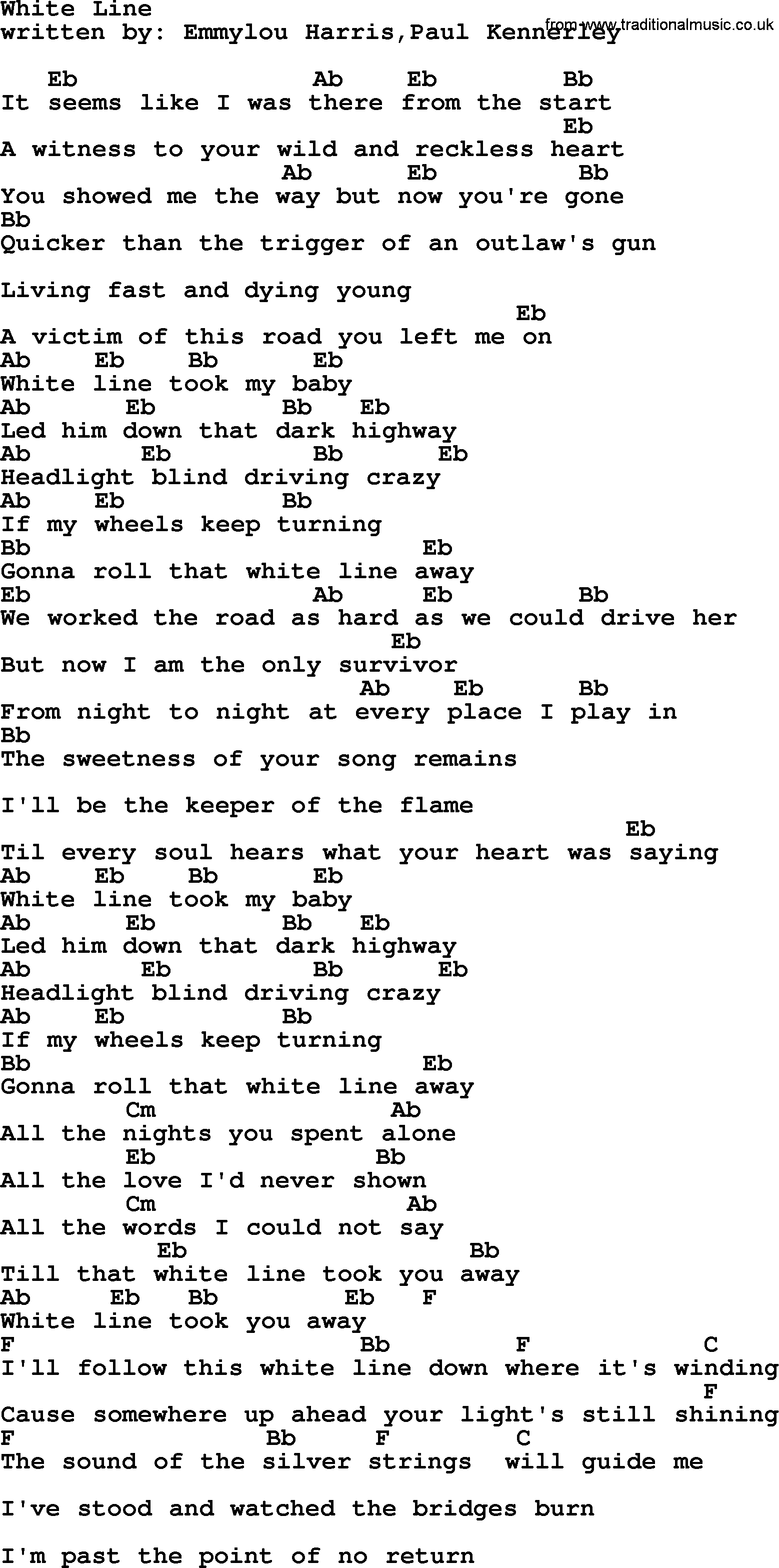 Emmylou Harris song: White Line lyrics and chords